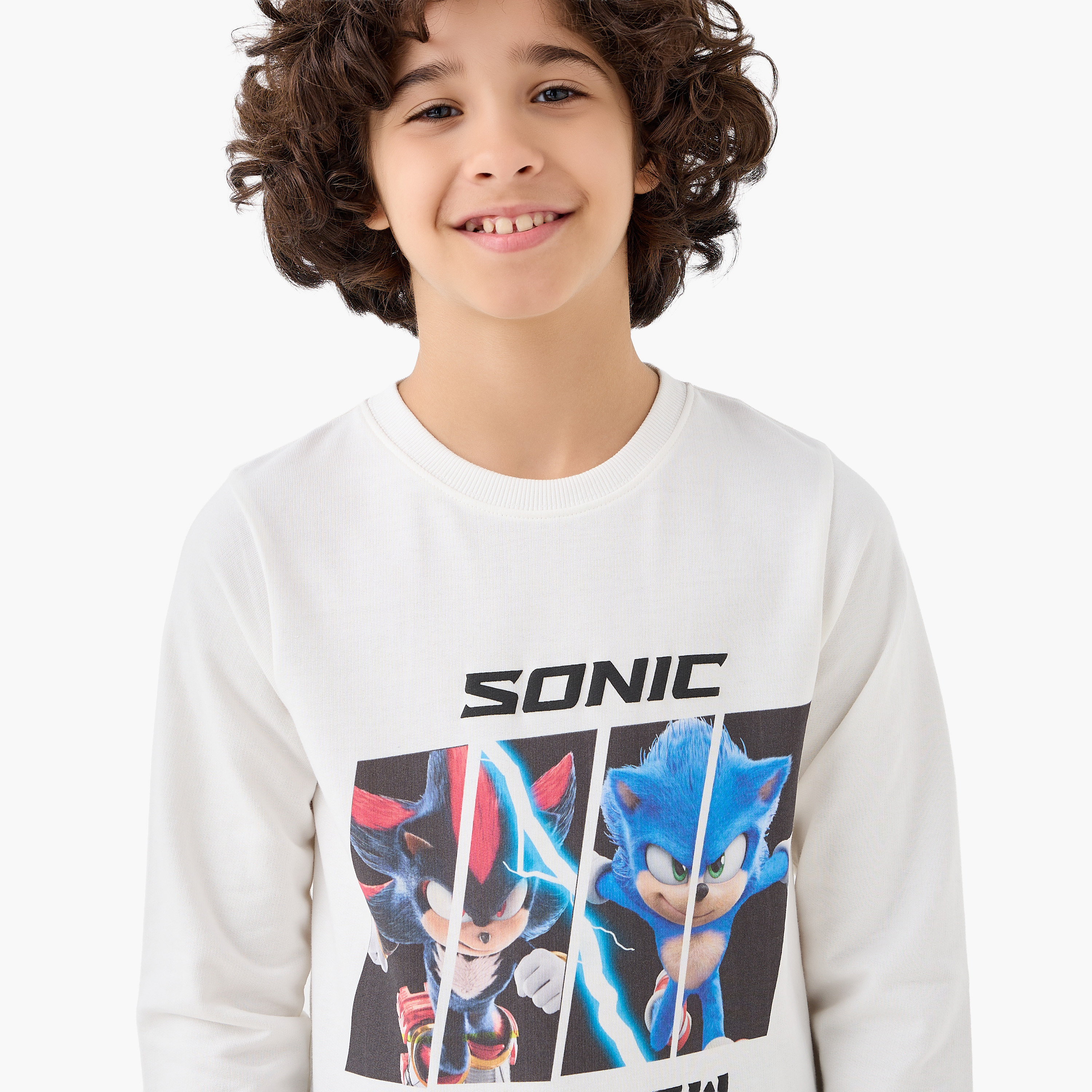 Cotton Crew Neck Long Sleeve Pyjama Set with Sonic the Hedgehog Print-boys-clothing-nightwear-image-5