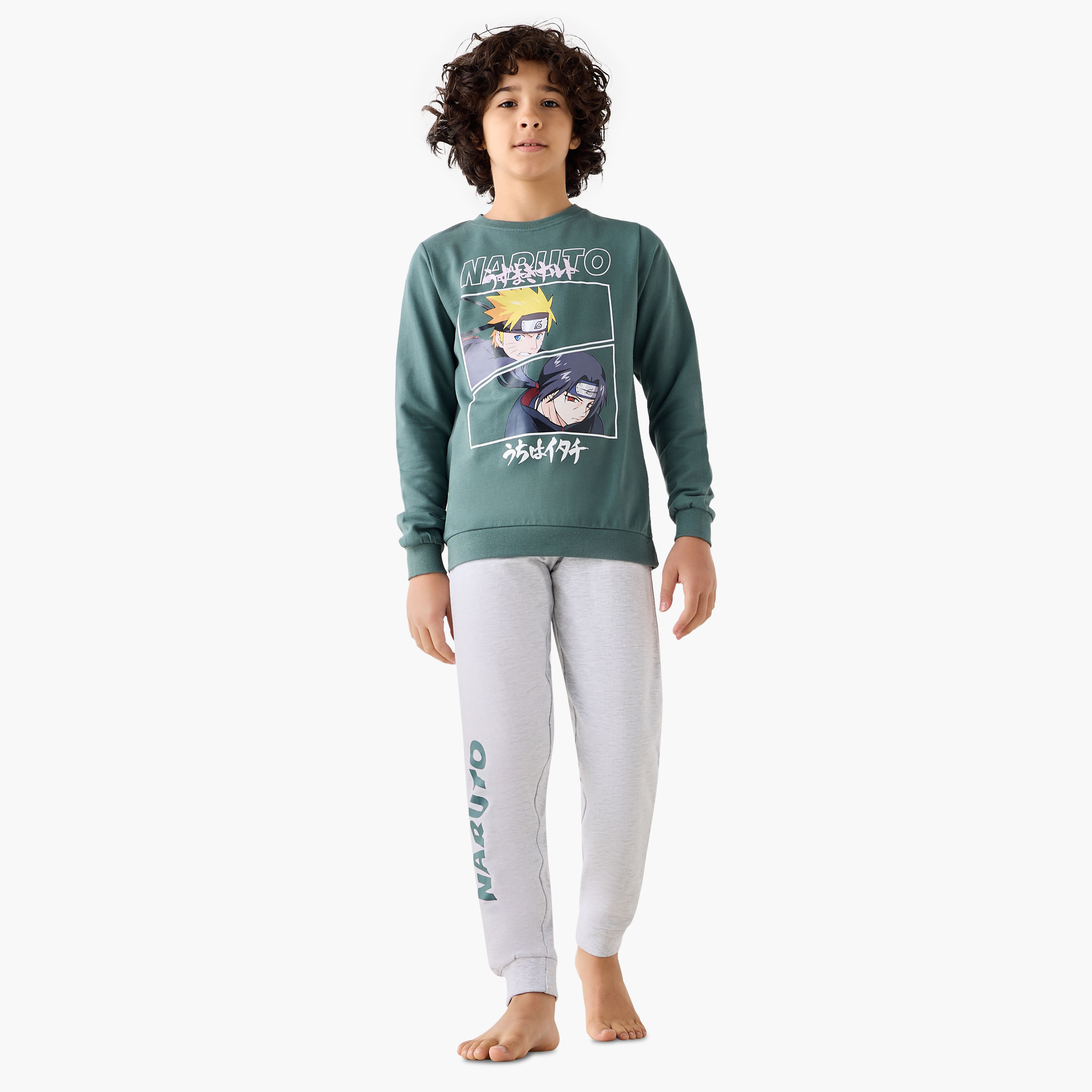 TV Tokyo Cotton Crew Neck Long Sleeve Pyjama Set with Naruto Print-boys-clothing-nightwear-image-1