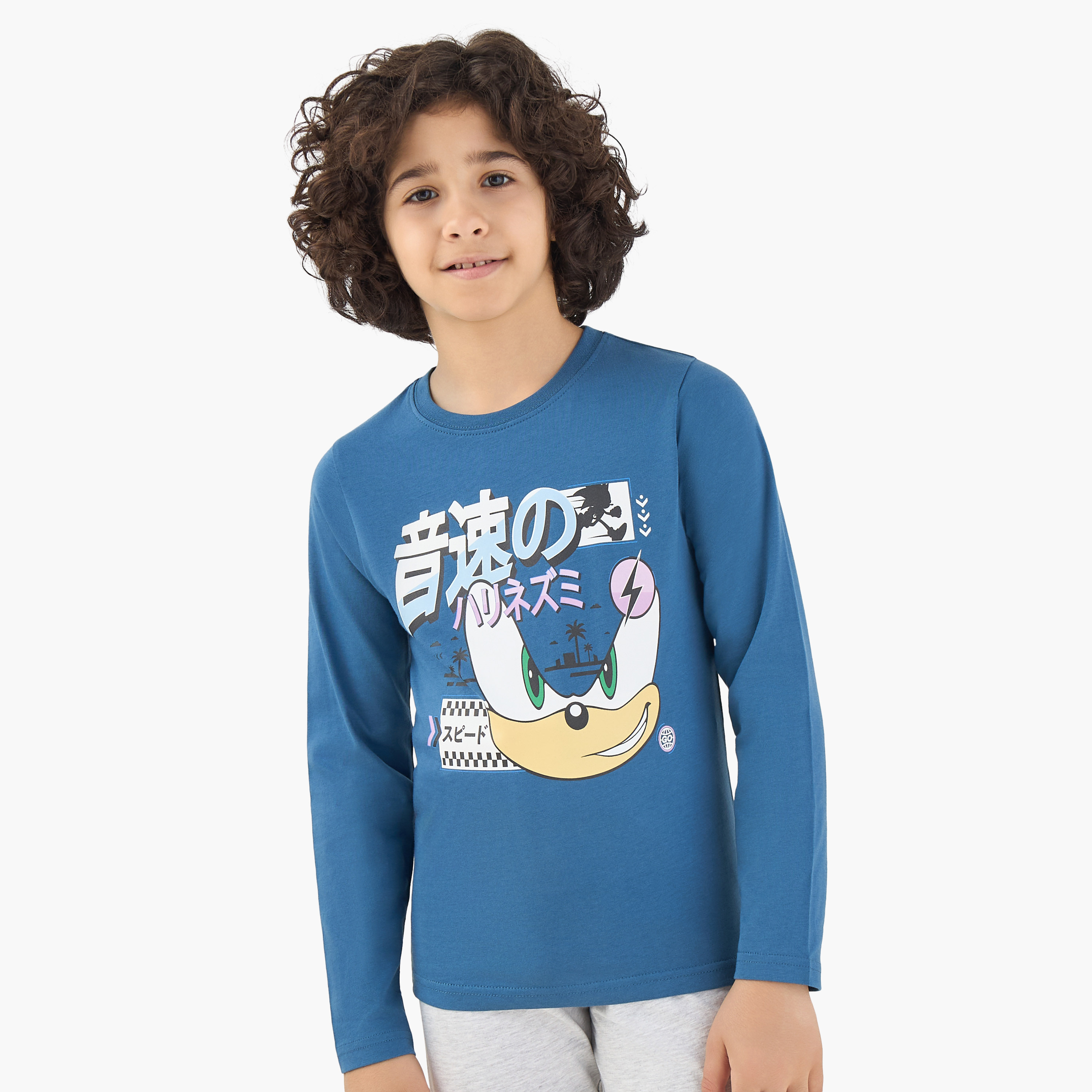 Pack of 2 Cotton Round Neck Long Sleeve Pyjama Set with Sonic Print-boys-clothing-nightwear-image-5