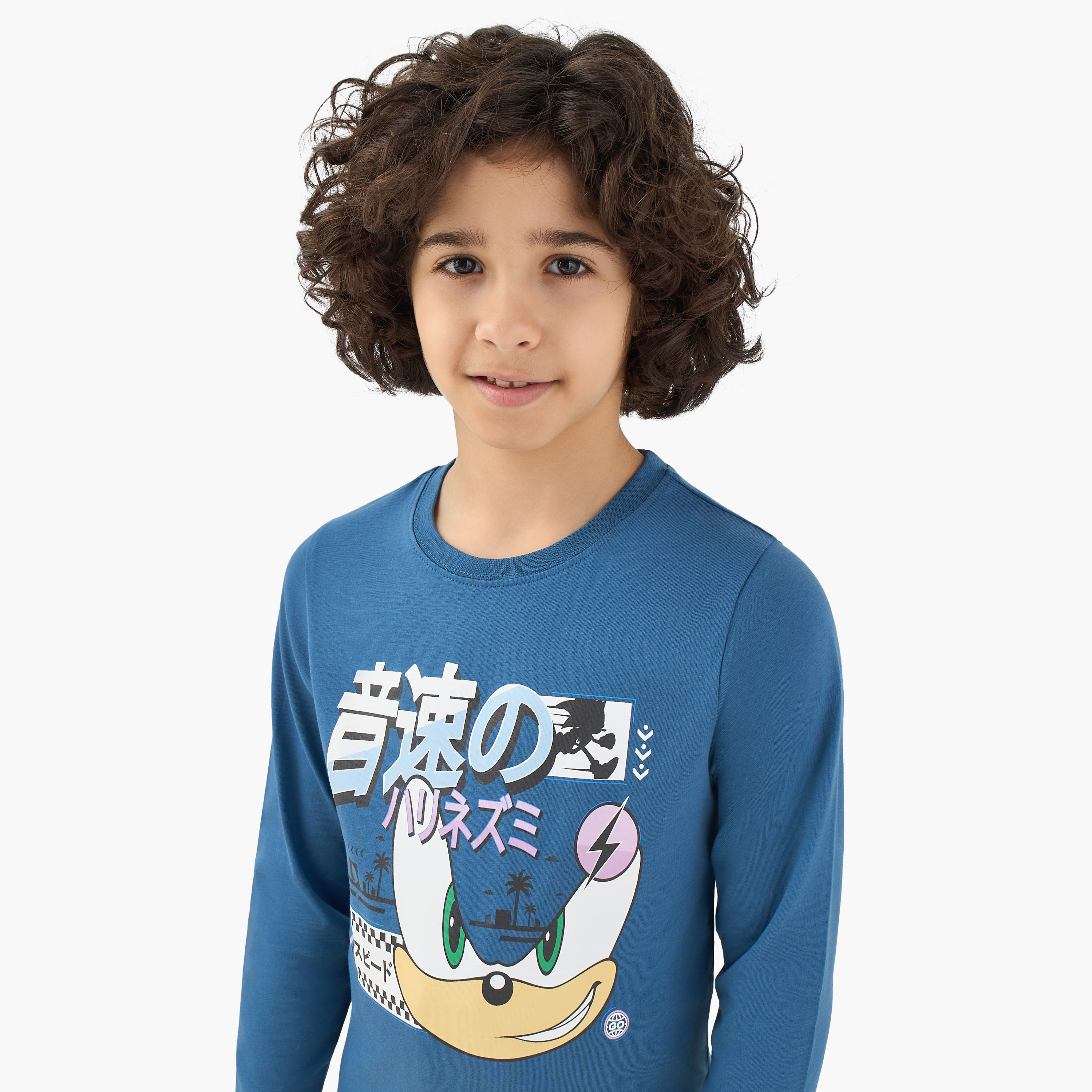 Pack of 2 Cotton Round Neck Long Sleeve Pyjama Set with Sonic Print-boys-clothing-nightwear-image-7