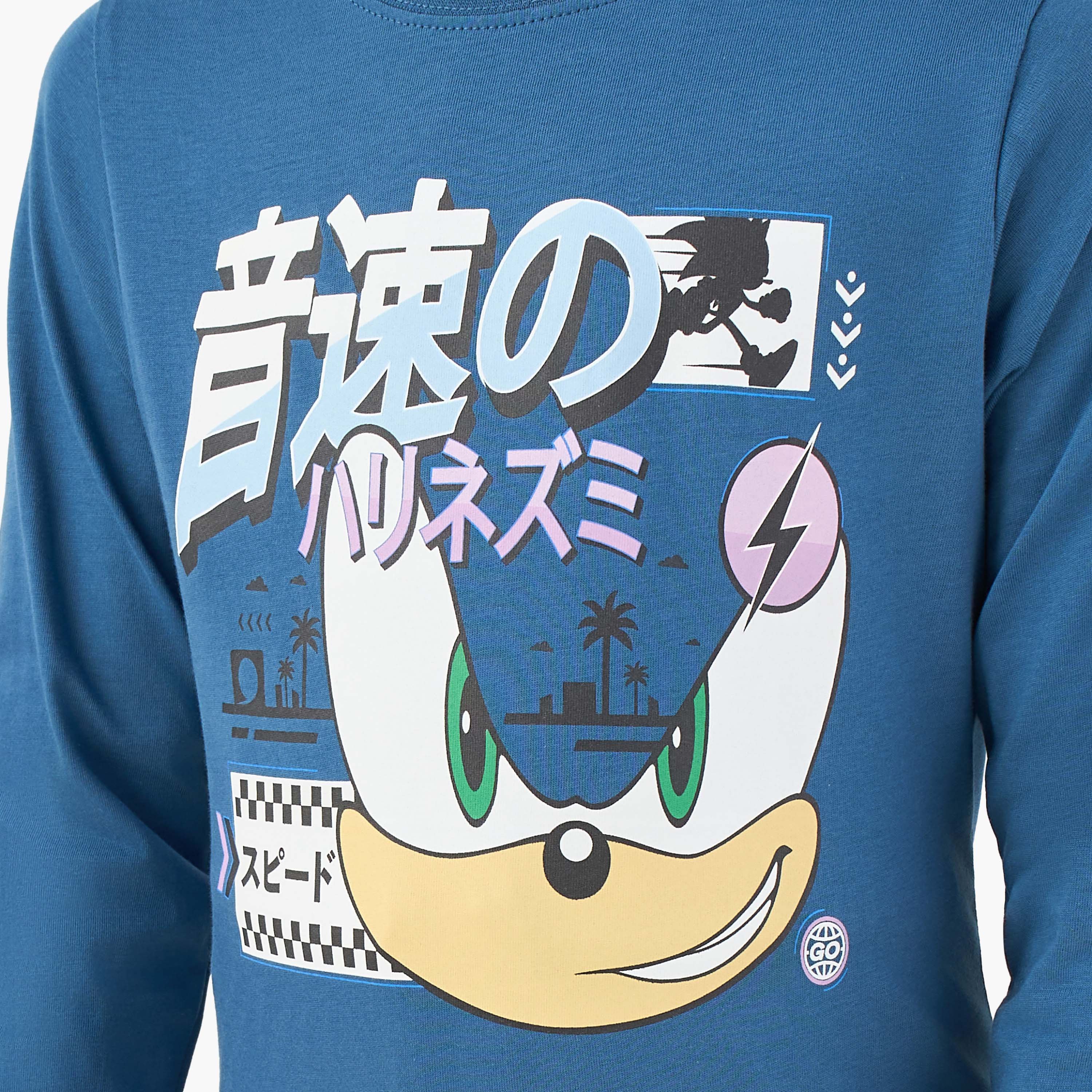 Pack of 2 Cotton Round Neck Long Sleeve Pyjama Set with Sonic Print-boys-clothing-nightwear-image-8