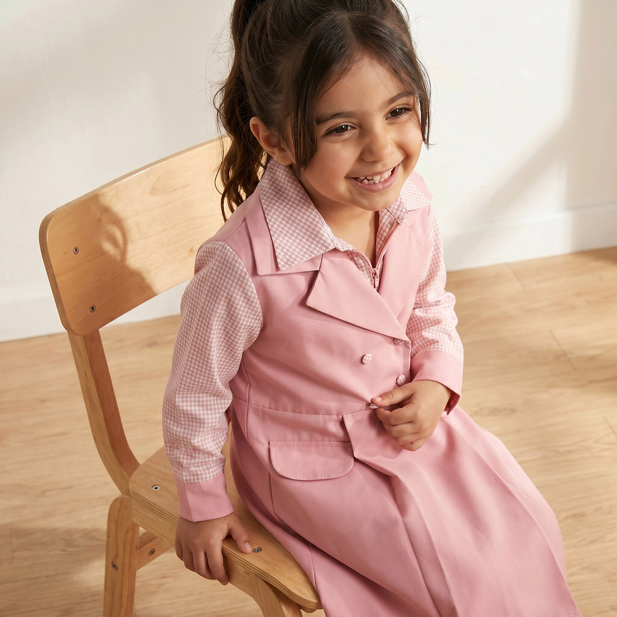 Juniors Pink School Dress with Long Sleeves - Girls-girls-clothing-schoolwear-dresses-image-4