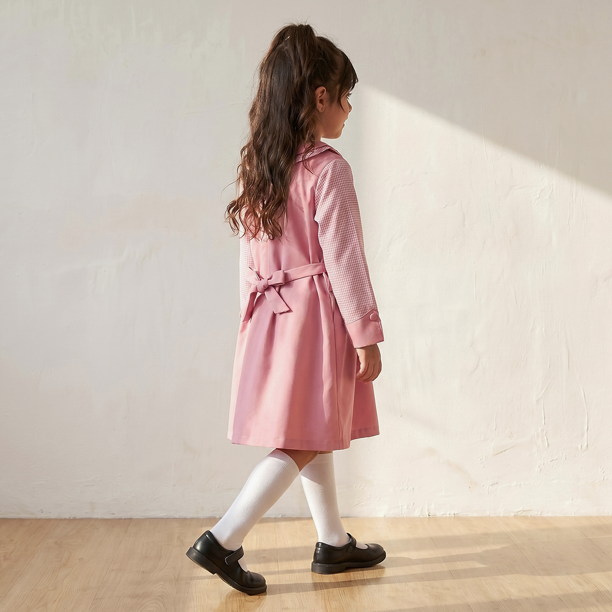 Juniors Pink School Dress with Peter Pan Collar - Girls-girls-clothing-schoolwear-dresses-image-2