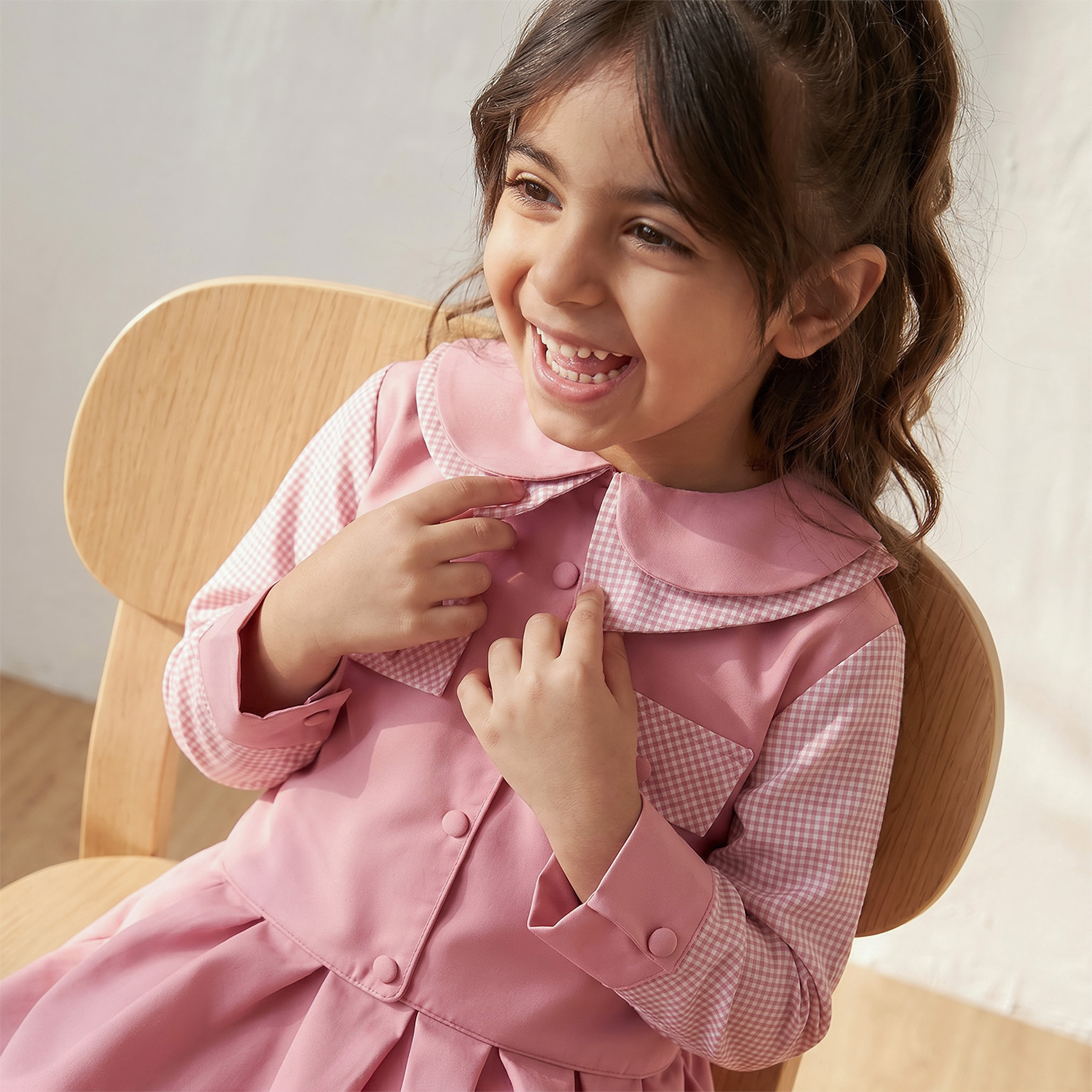 Juniors Pink School Dress with Peter Pan Collar - Girls-girls-clothing-schoolwear-dresses-image-5
