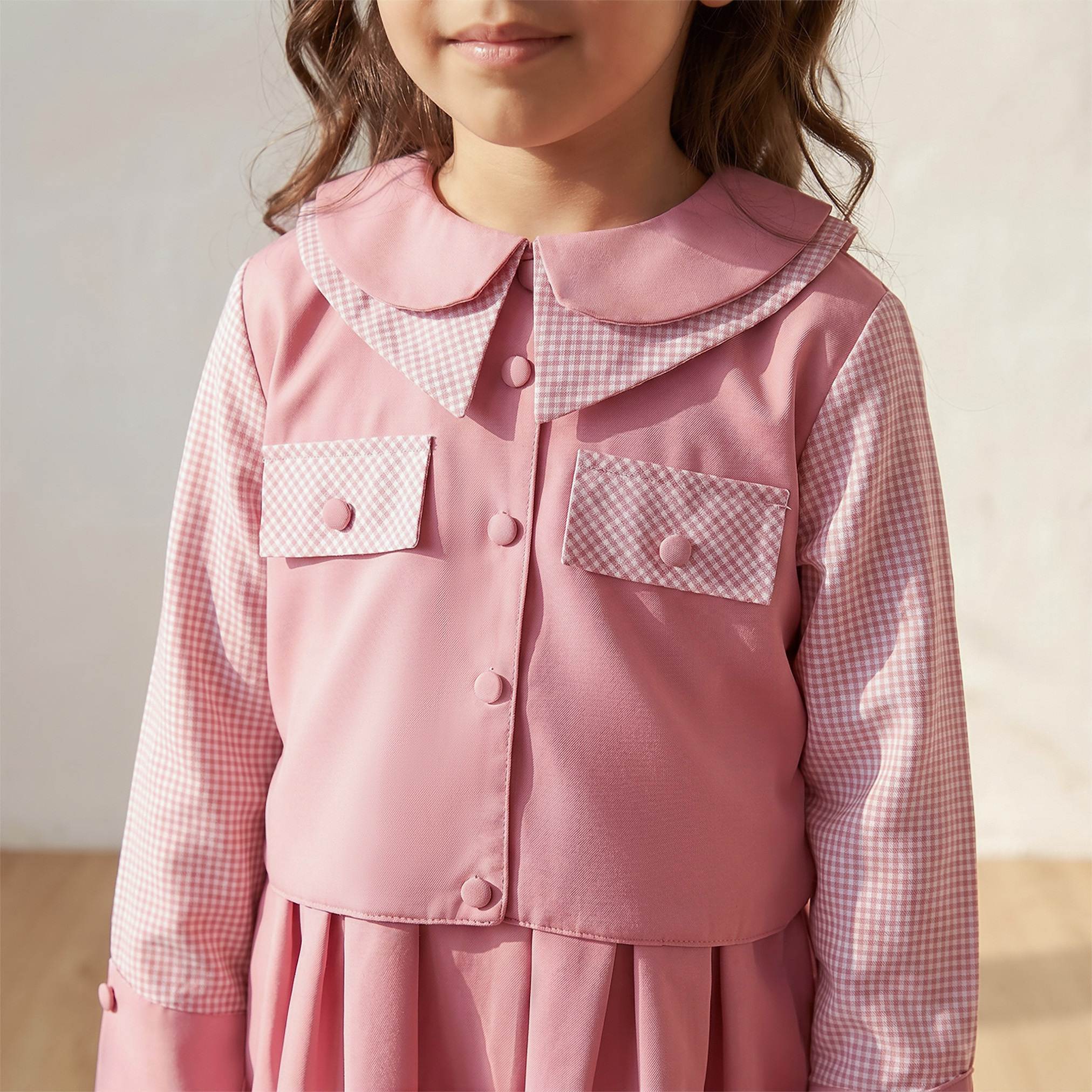 Juniors Pink School Dress with Peter Pan Collar - Girls-girls-clothing-schoolwear-dresses-image-6