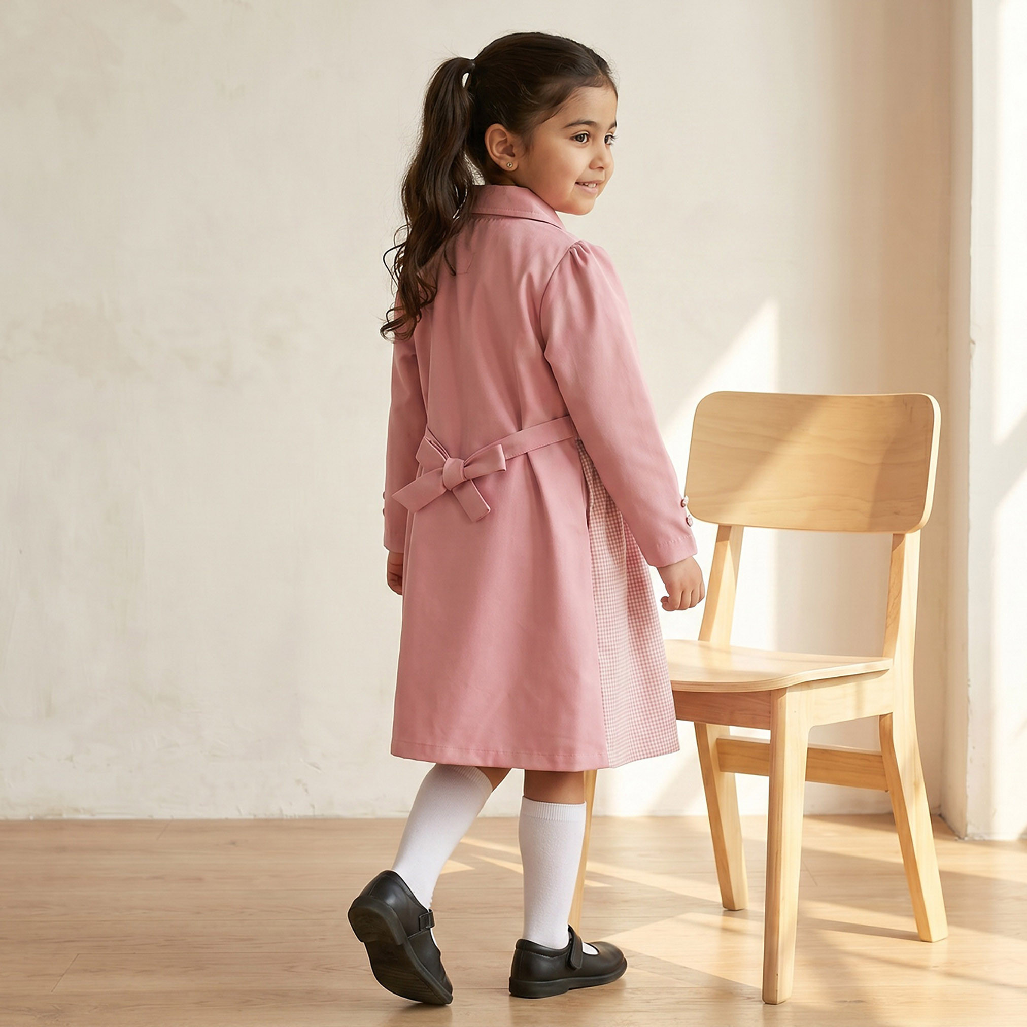 فستان مدرسي وردي بأكمام طويلة من جونيورز - بنات-girls-clothing-schoolwear-dresses-image-2