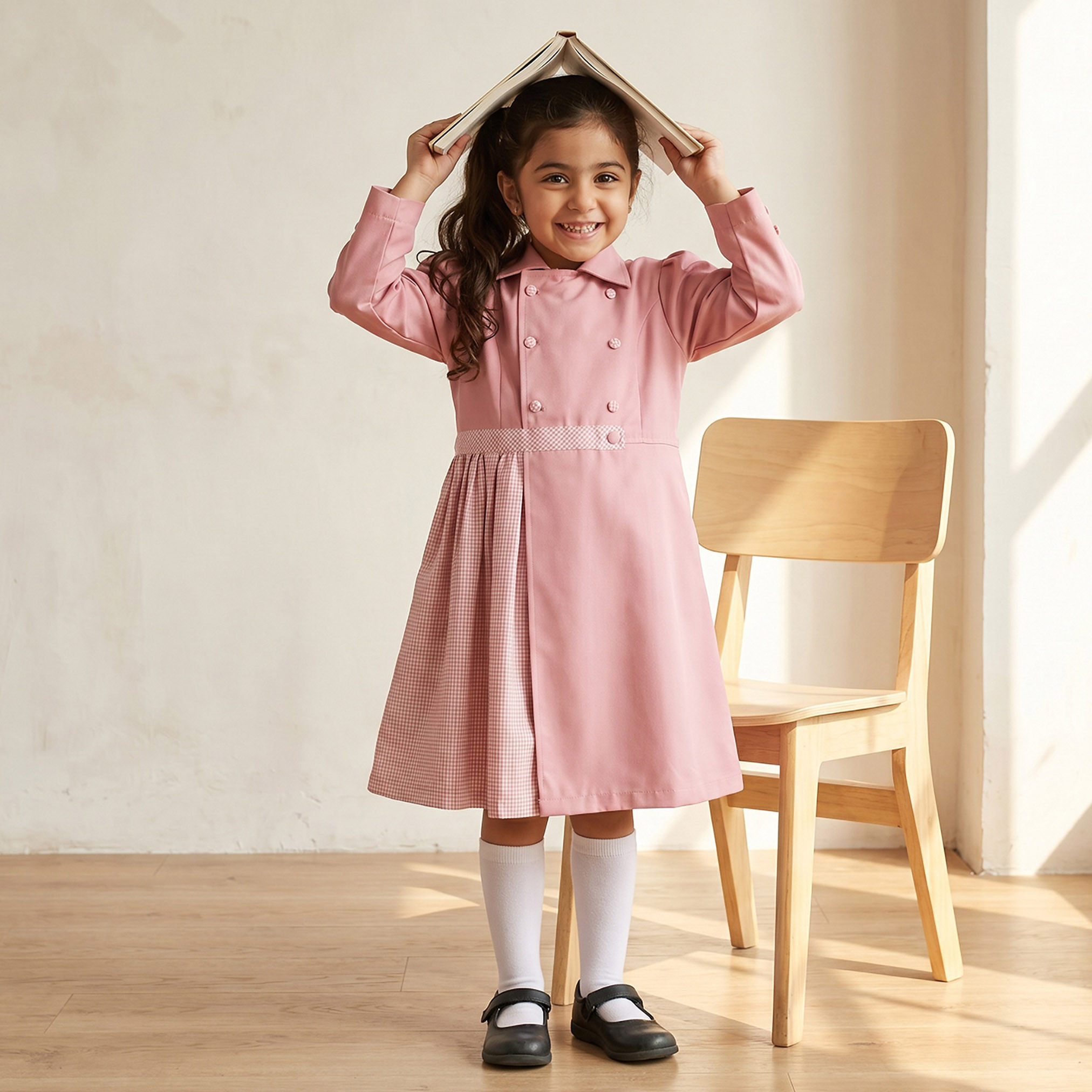 فستان مدرسي وردي بأكمام طويلة من جونيورز - بنات-girls-clothing-schoolwear-dresses-image-6