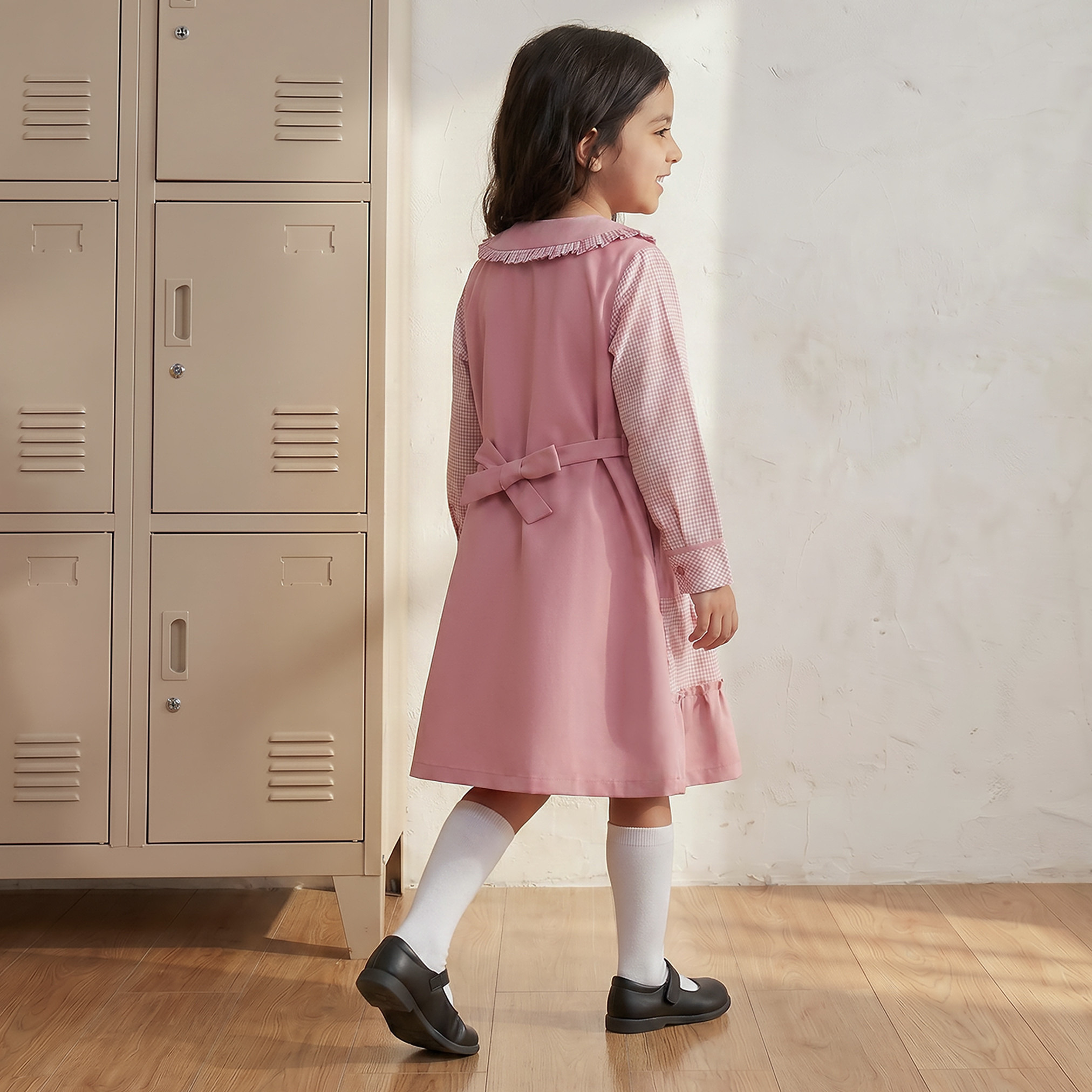 Juniors Pink School Dress with Long Sleeves - Girls-girls-clothing-schoolwear-dresses-image-2