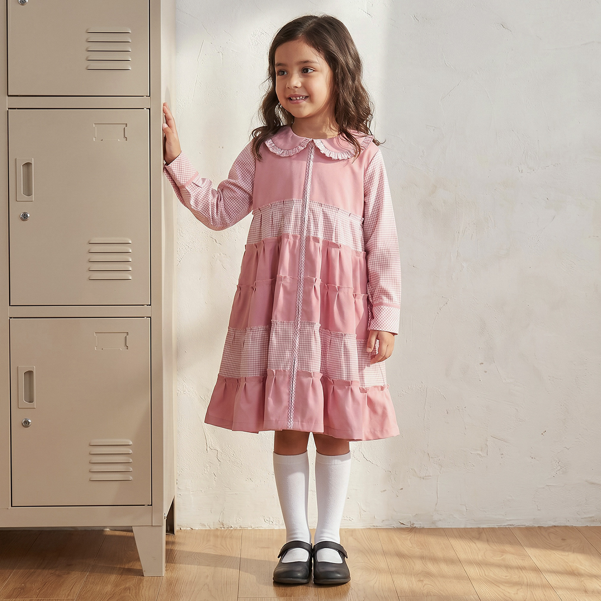 Juniors Pink School Dress with Long Sleeves - Girls-girls-clothing-schoolwear-dresses-image-4
