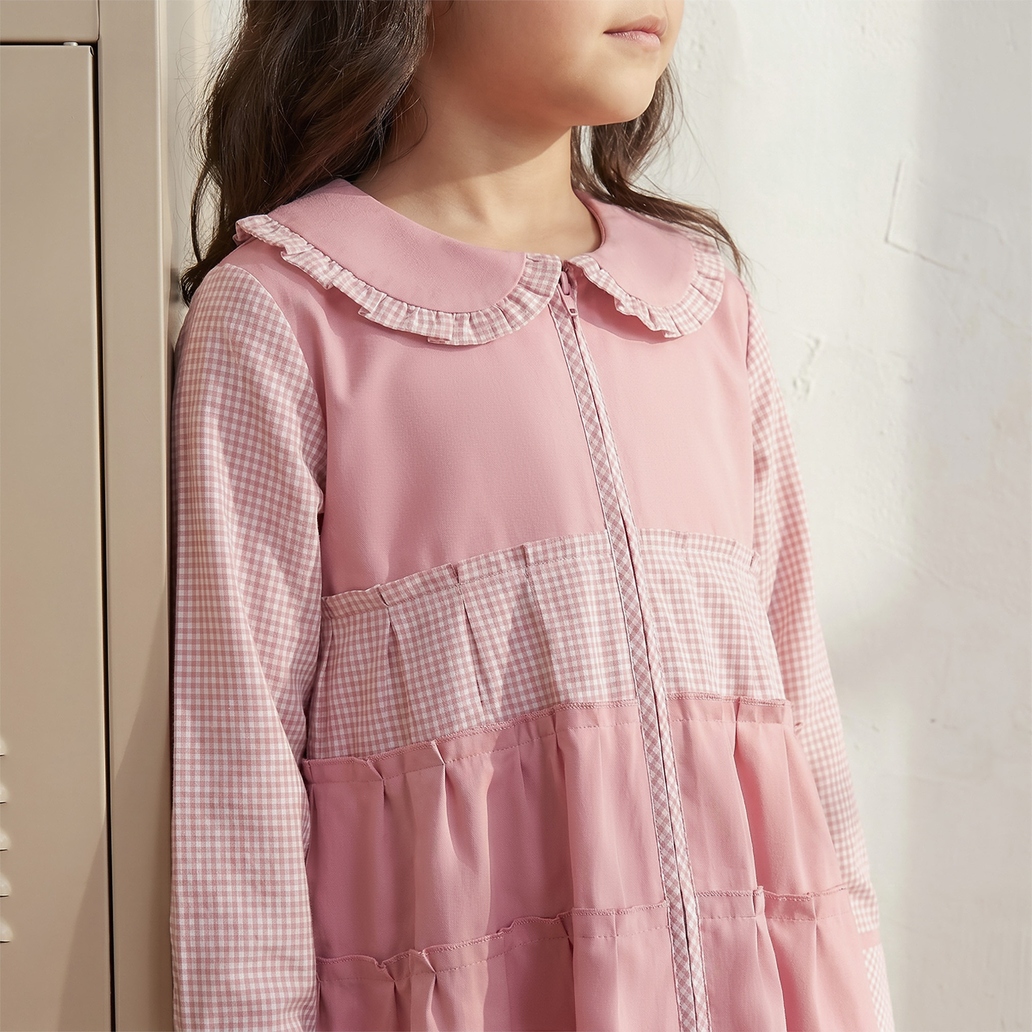 Juniors Pink School Dress with Long Sleeves - Girls-girls-clothing-schoolwear-dresses-image-6
