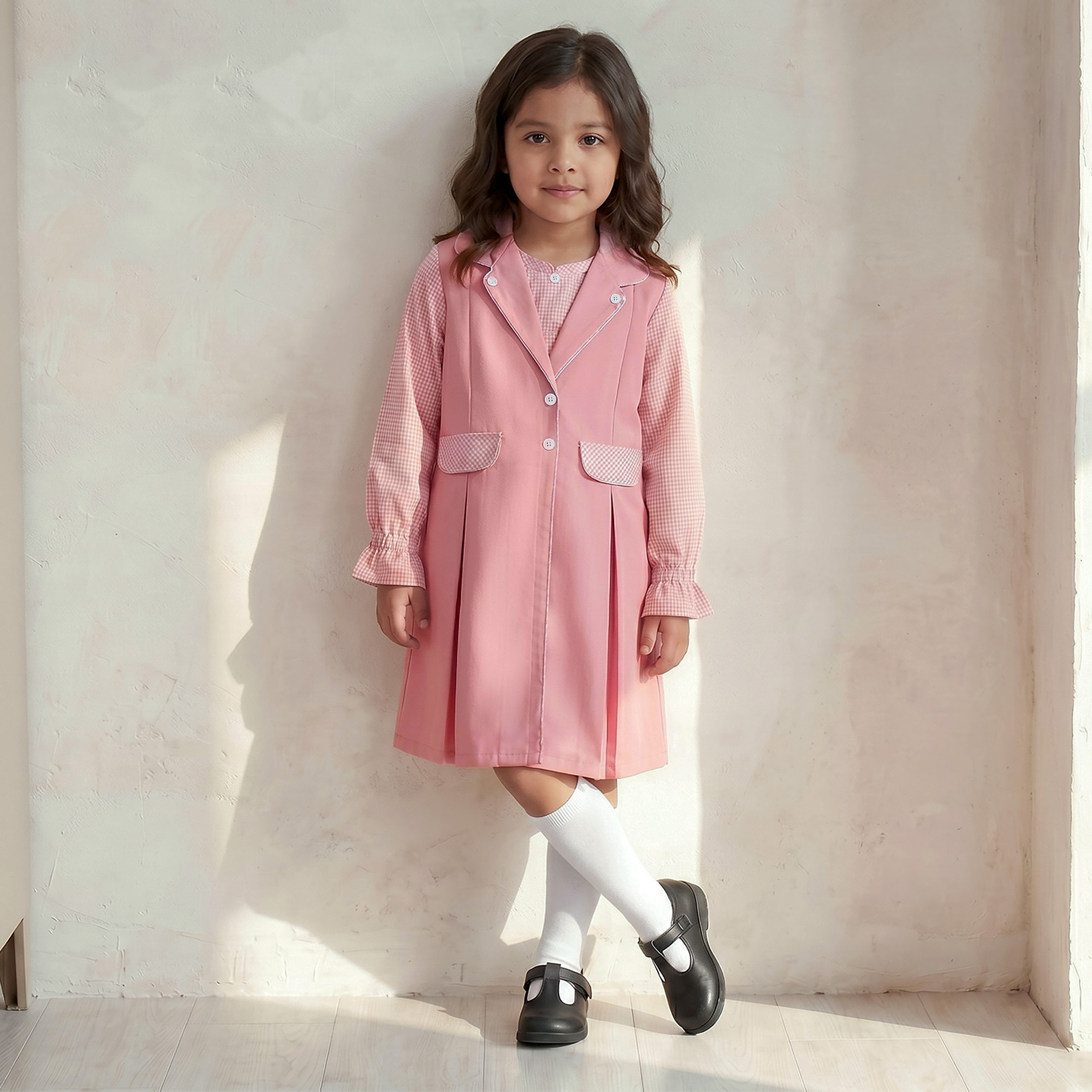 فستان مدرسي كاروهات إيه لاين بياقة عادية للبنات من جونيورز-girls-clothing-schoolwear-dresses-image-1
