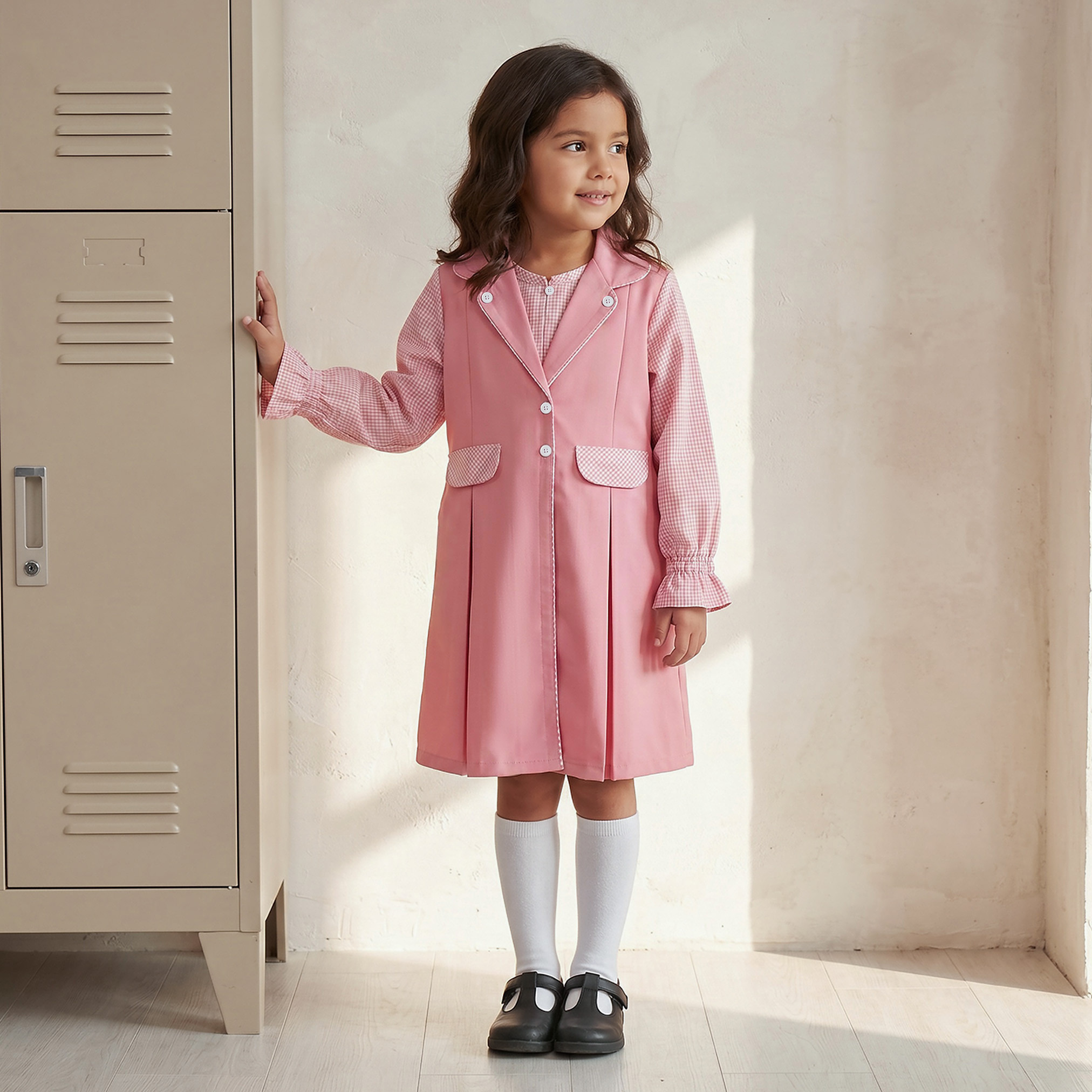 فستان مدرسي كاروهات إيه لاين بياقة عادية للبنات من جونيورز-girls-clothing-schoolwear-dresses-image-4