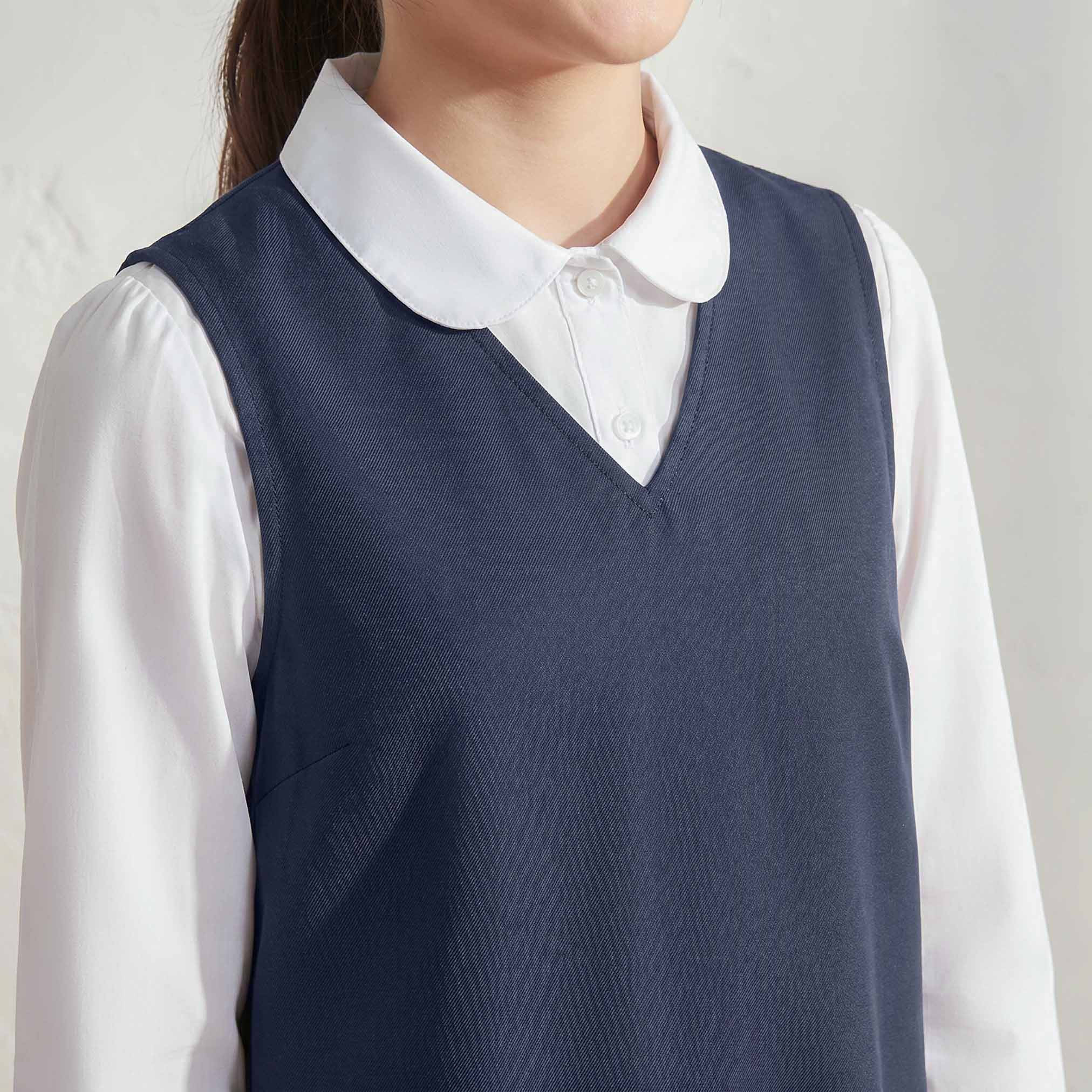 فستان مريلة مدرسي كحلي بياقة V للبنات من جونيورز-girls-clothing-schoolwear-dresses-image-6