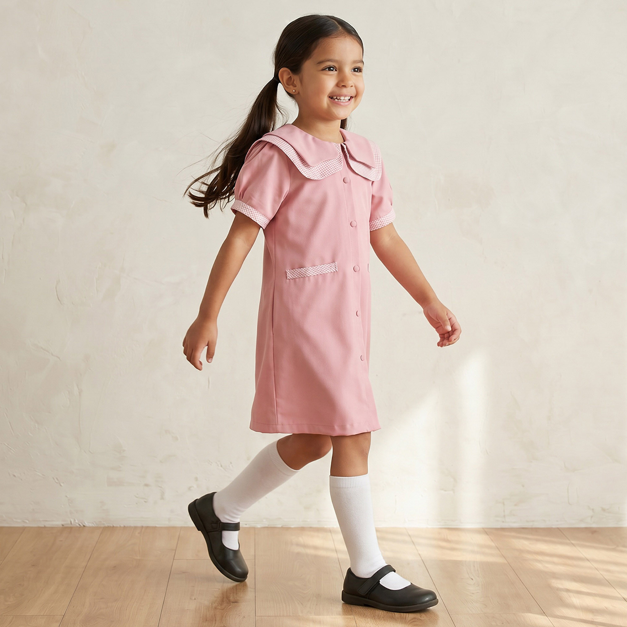 فستان مدرسة وردي بأكمام قصيرة للبنات من جونيورز-girls-clothing-schoolwear-dresses-image-6