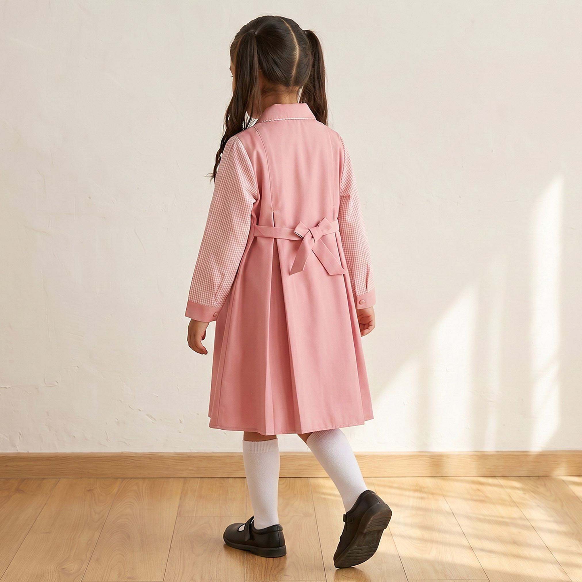 Juniors Pink School Dress with Long Sleeves - Girls-girls-clothing-schoolwear-dresses-image-2