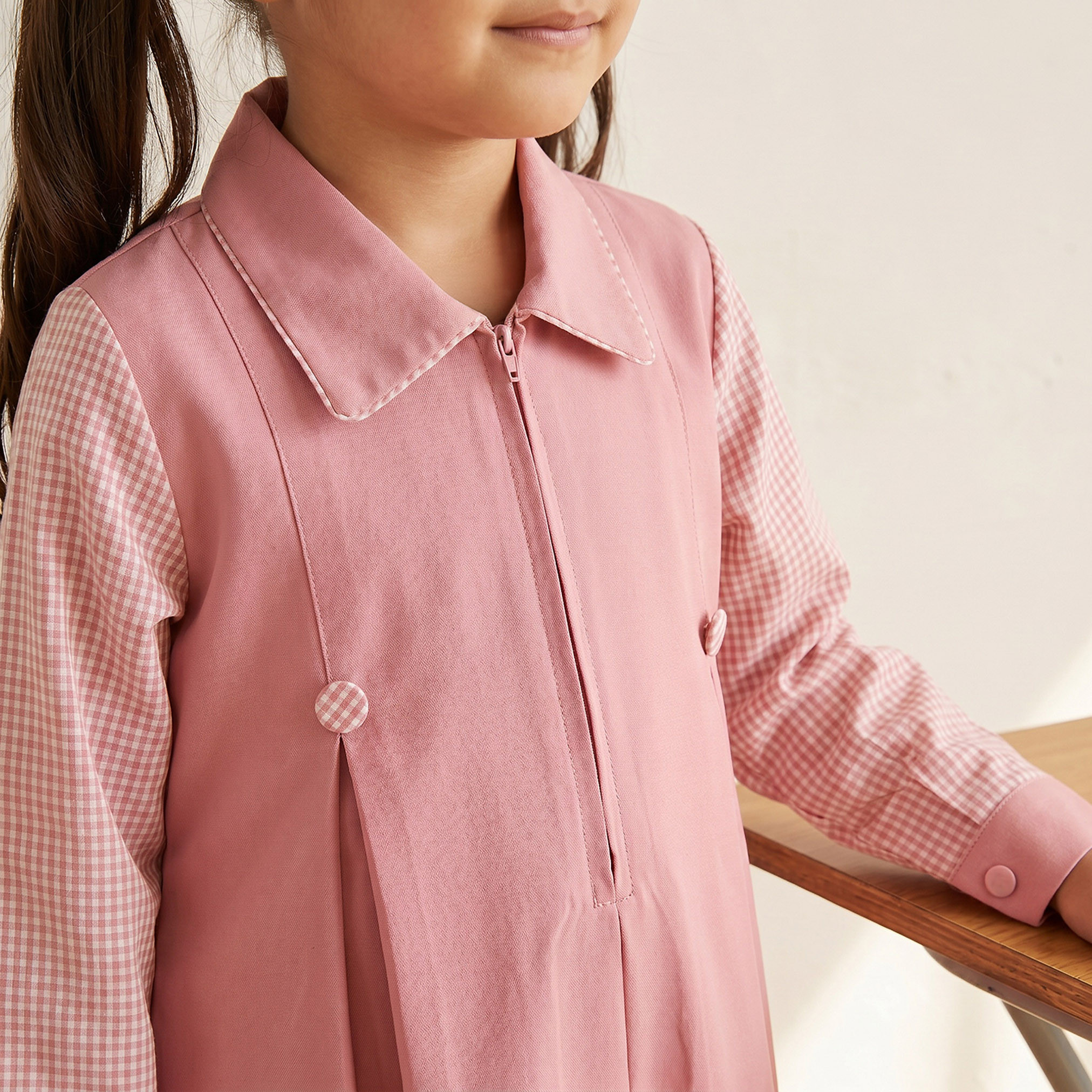 Juniors Pink School Dress with Long Sleeves - Girls-girls-clothing-schoolwear-dresses-image-5