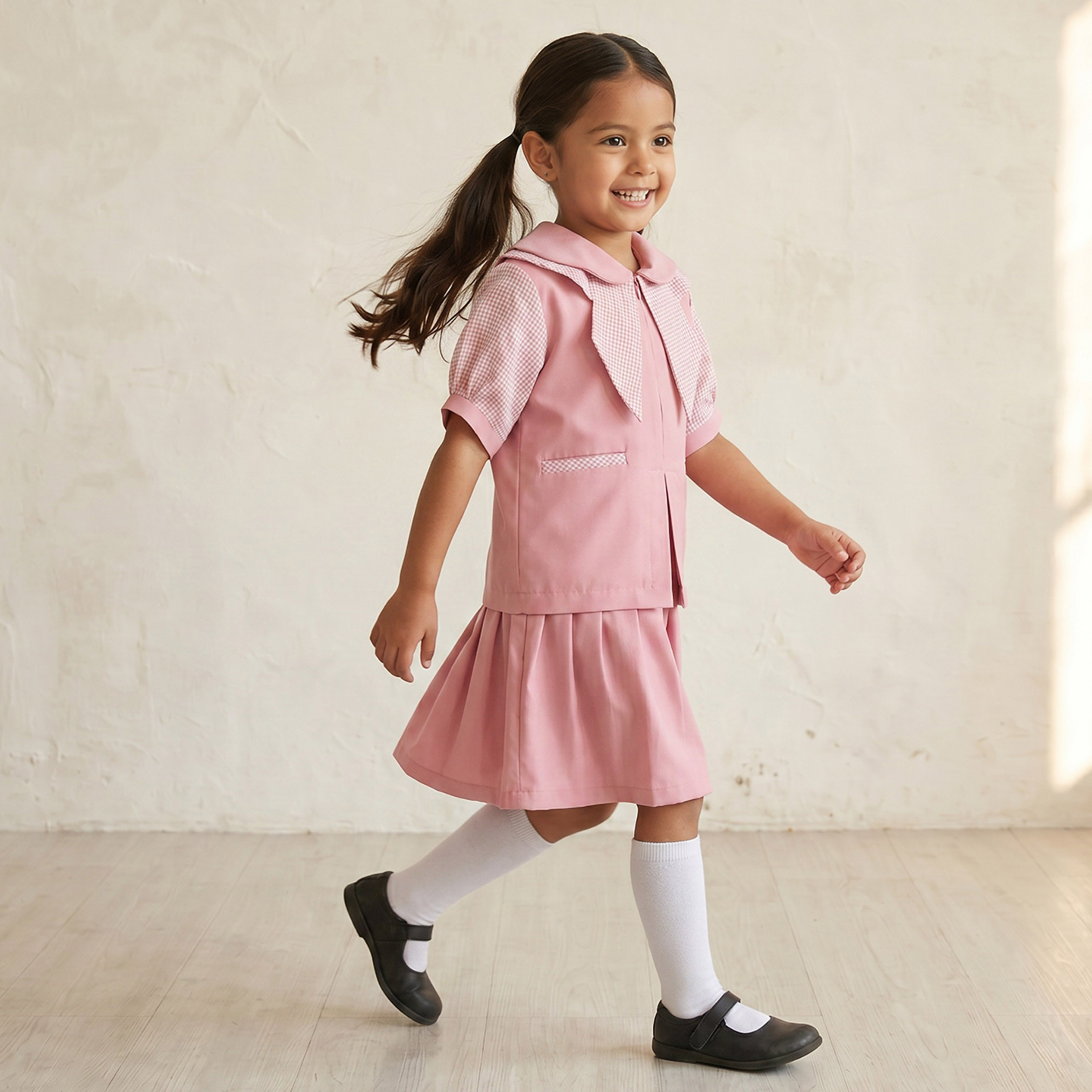 فستان مدرسة وردي بأكمام قصيرة للبنات من جونيورز-girls-clothing-schoolwear-dresses-image-4