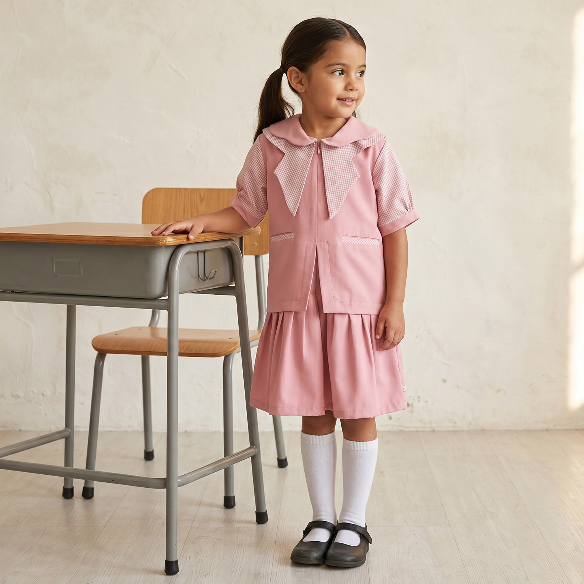 فستان مدرسة وردي بأكمام قصيرة للبنات من جونيورز-girls-clothing-schoolwear-dresses-image-6