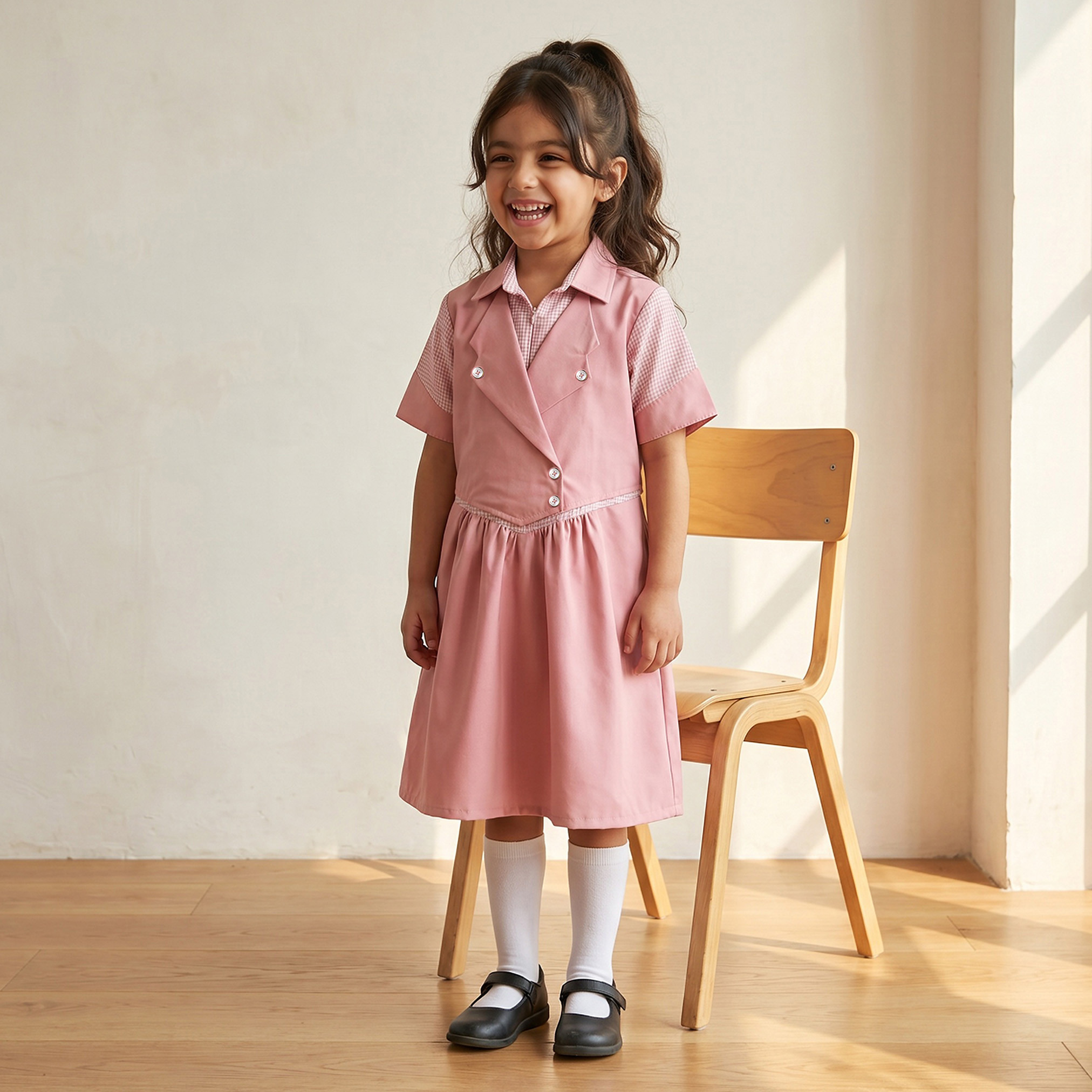 فستان مدرسي وردي بأكمام قصيرة من جونيورز - للبنات-girls-clothing-schoolwear-dresses-image-4