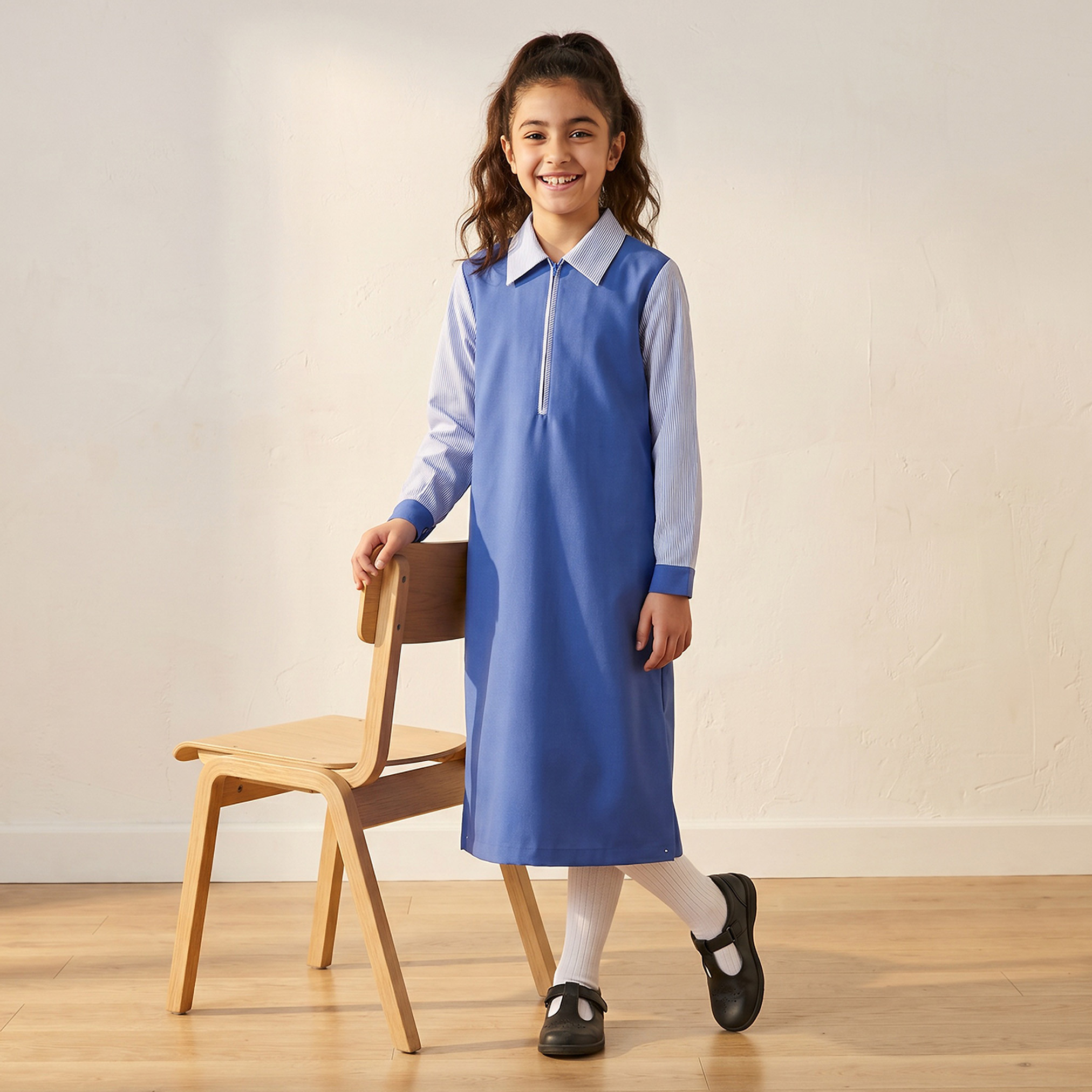 Juniors Blue School Dress with Long Sleeves - Girls-girls-clothing-schoolwear-dresses-image-1