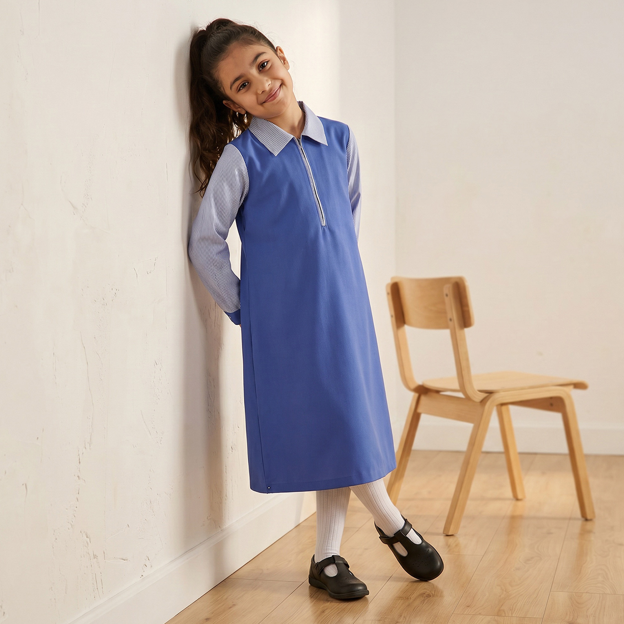 Juniors Blue School Dress with Long Sleeves - Girls-girls-clothing-schoolwear-dresses-image-4