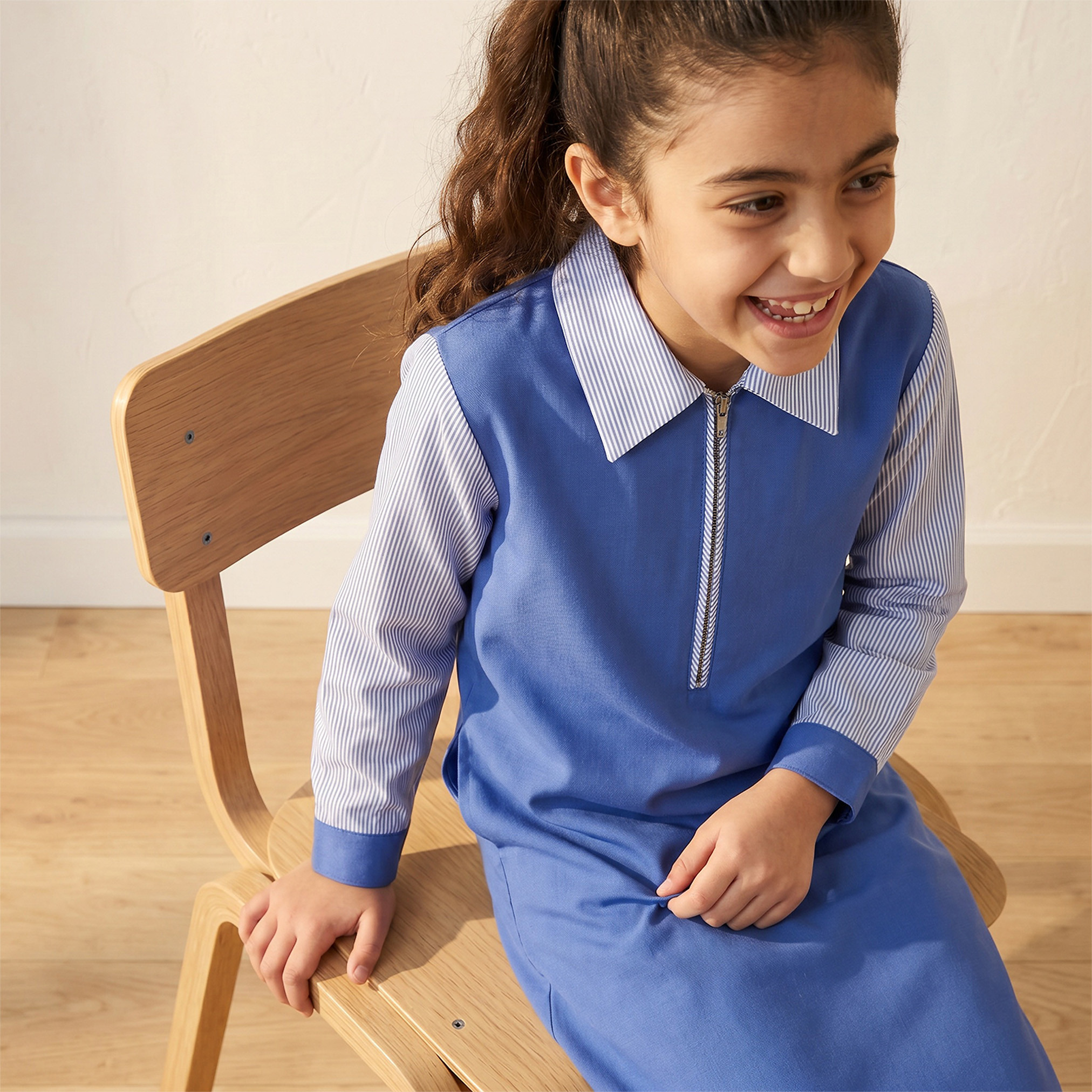 Juniors Blue School Dress with Long Sleeves - Girls-girls-clothing-schoolwear-dresses-image-5