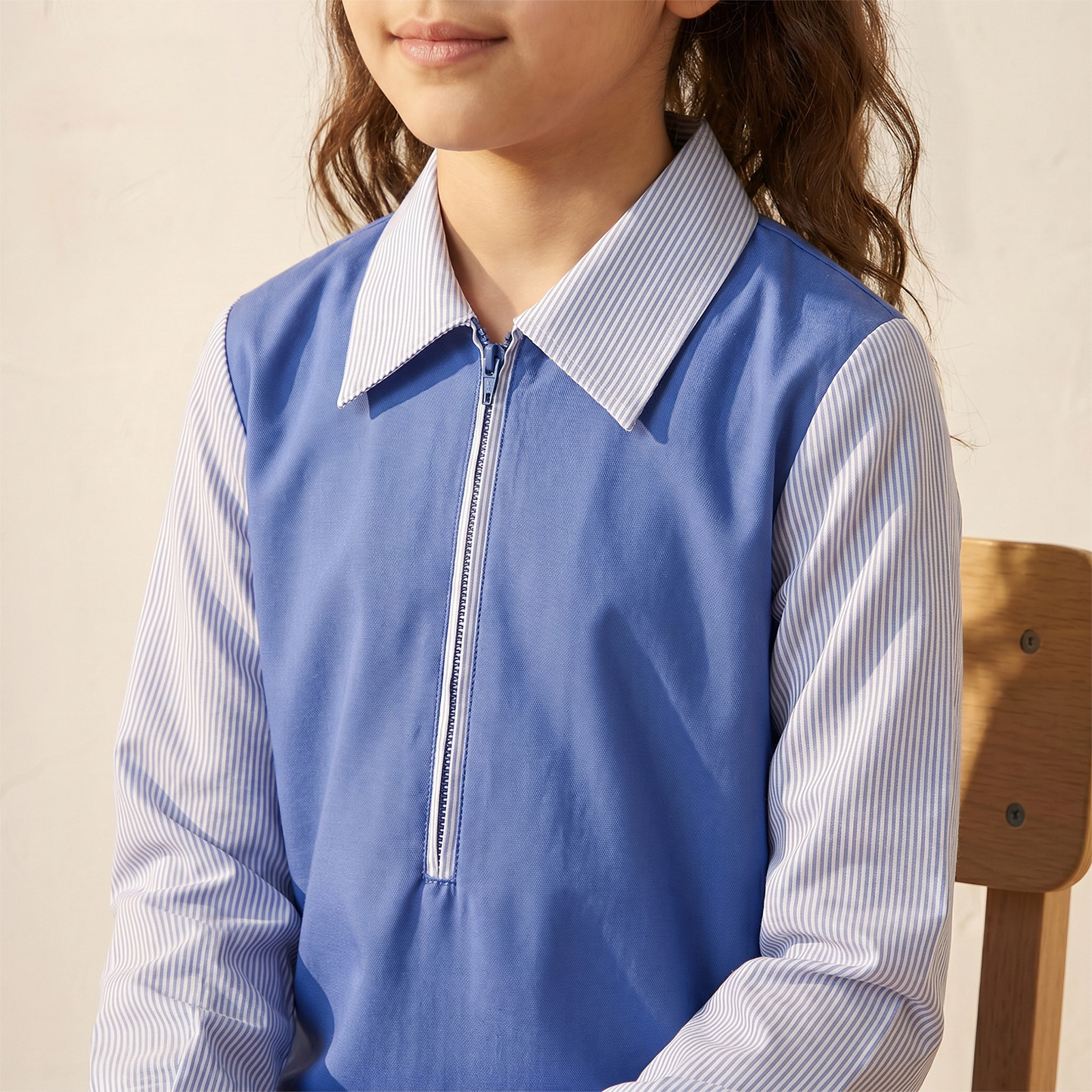 Juniors Blue School Dress with Long Sleeves - Girls-girls-clothing-schoolwear-dresses-image-6