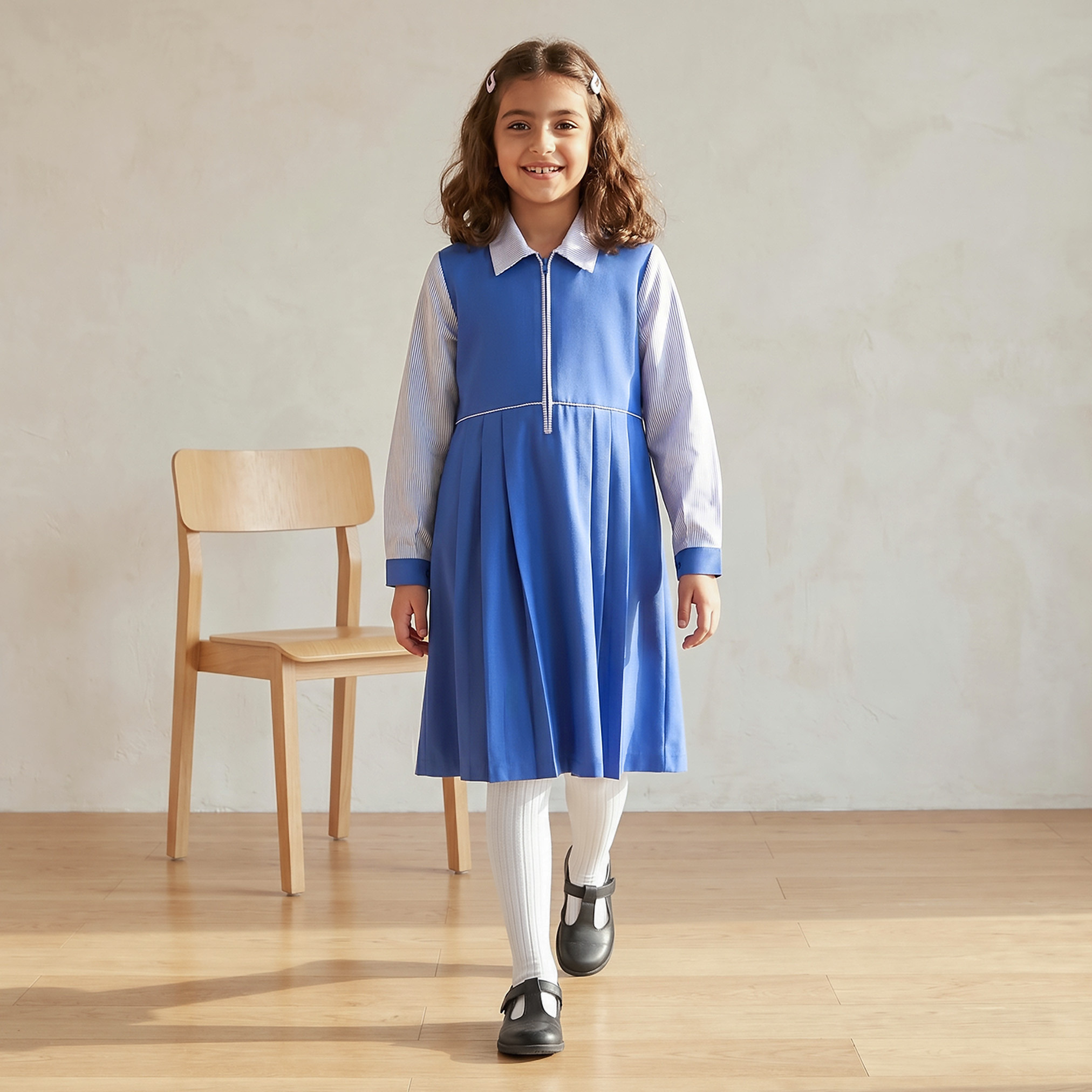 Juniors Blue School Dress with Long Sleeves - Girls-girls-clothing-schoolwear-dresses-image-1