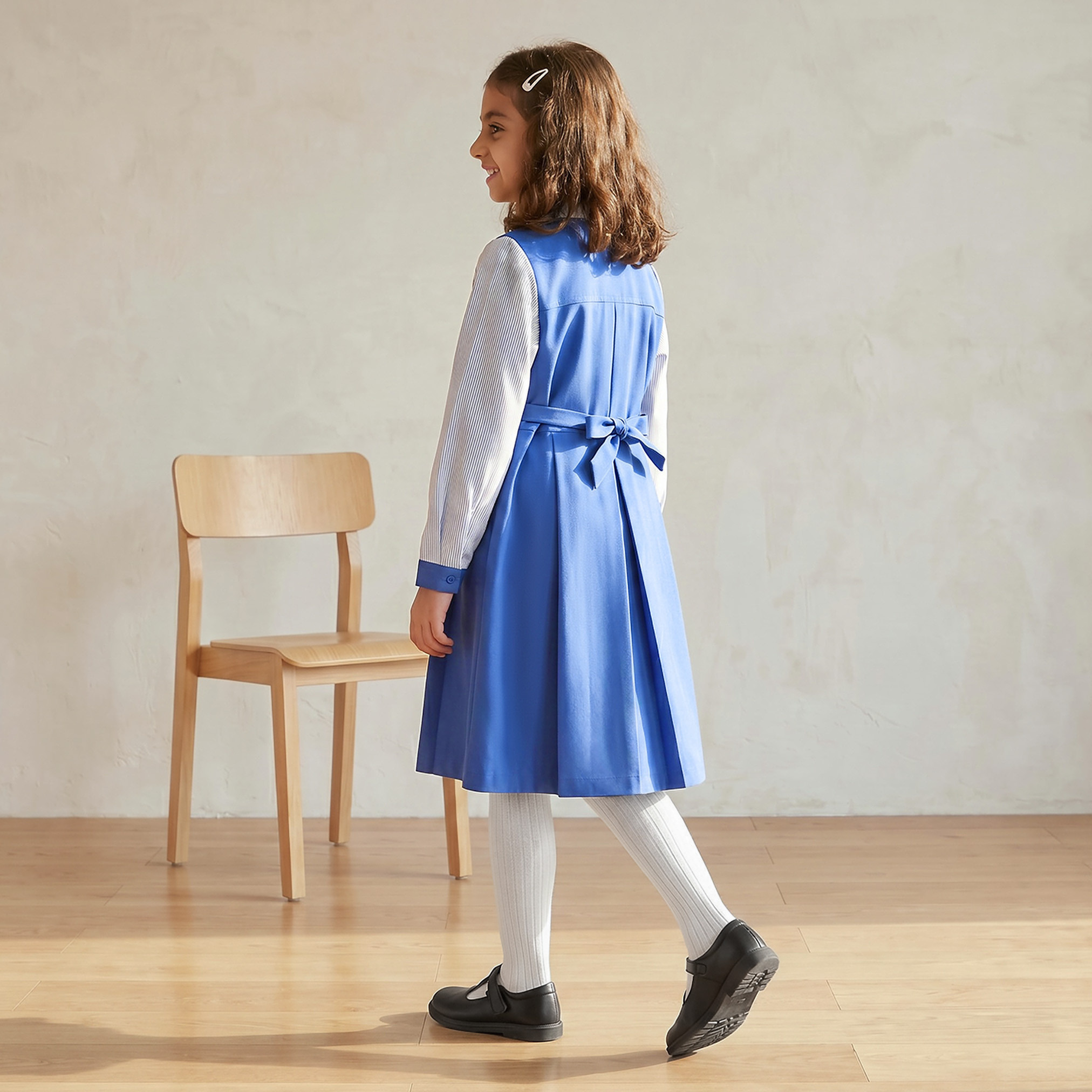 Juniors Blue School Dress with Long Sleeves - Girls-girls-clothing-schoolwear-dresses-image-2