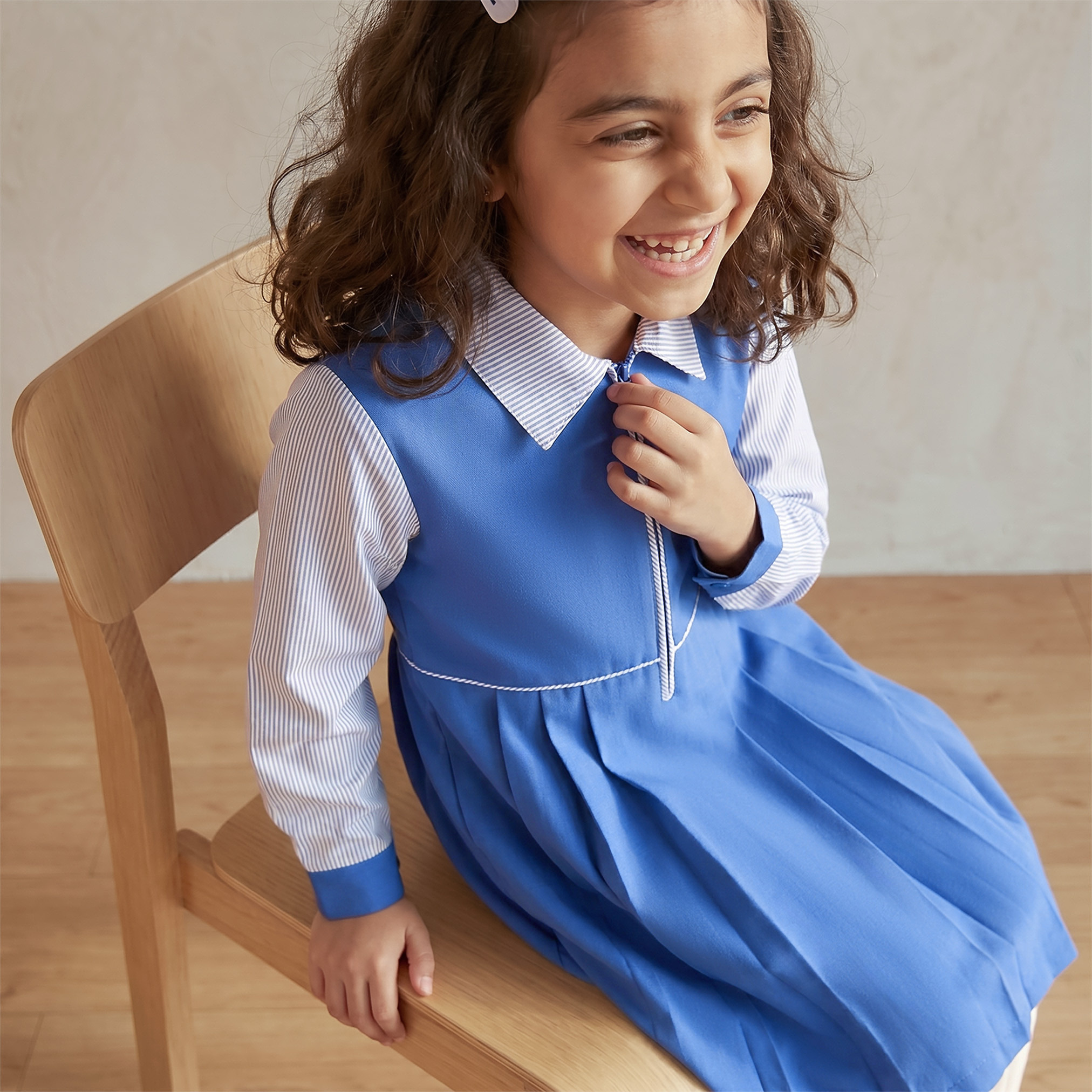 Juniors Blue School Dress with Long Sleeves - Girls-girls-clothing-schoolwear-dresses-image-5