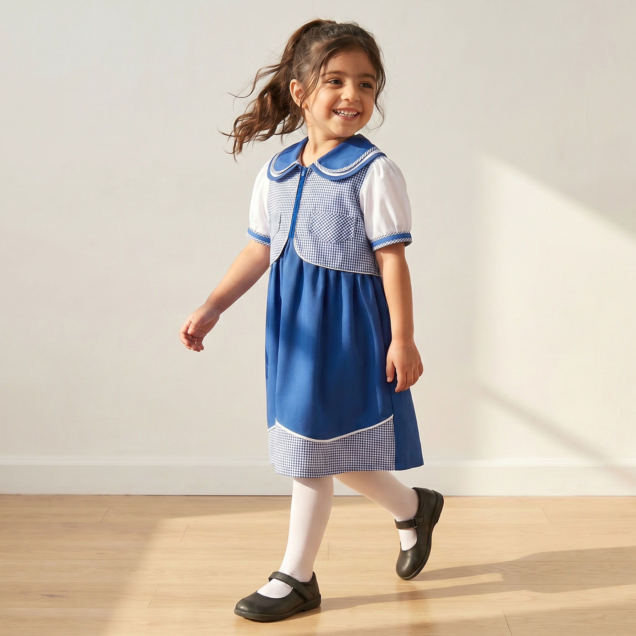 فستان مدرسي أزرق بأكمام قصيرة للبنات من جونيورز-girls-clothing-schoolwear-dresses-image-4