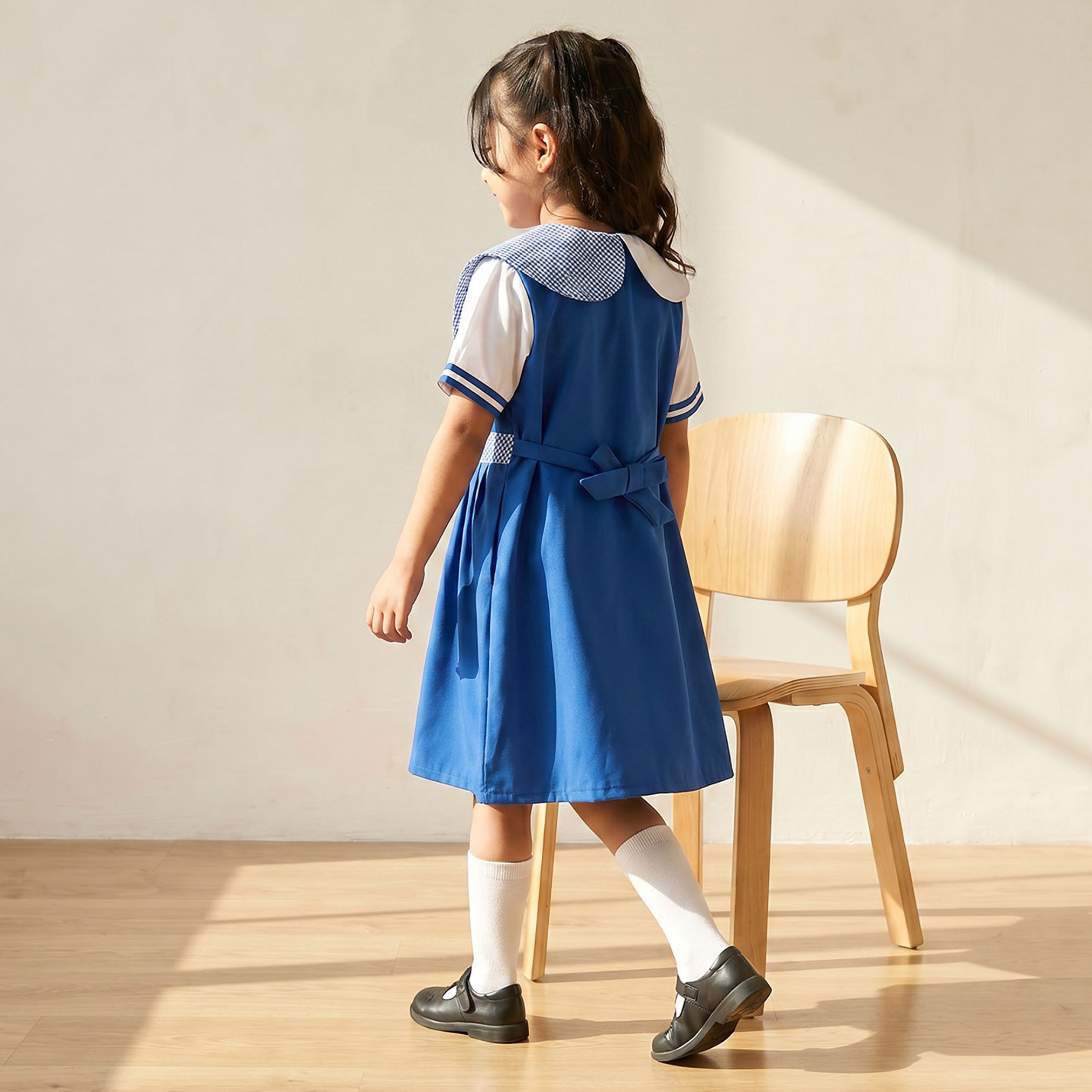 Juniors Blue School Dress with Short Sleeves-girls-clothing-schoolwear-dresses-image-2
