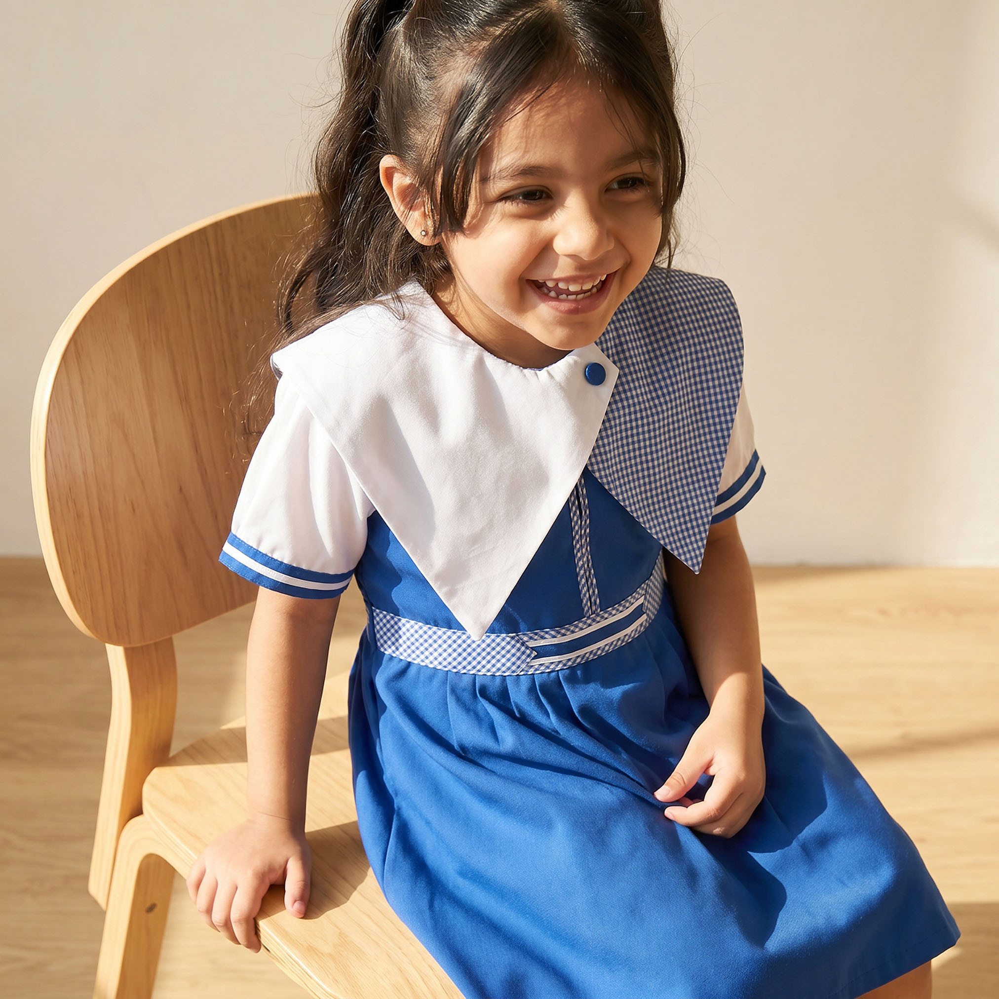 Juniors Blue School Dress with Short Sleeves-girls-clothing-schoolwear-dresses-image-5