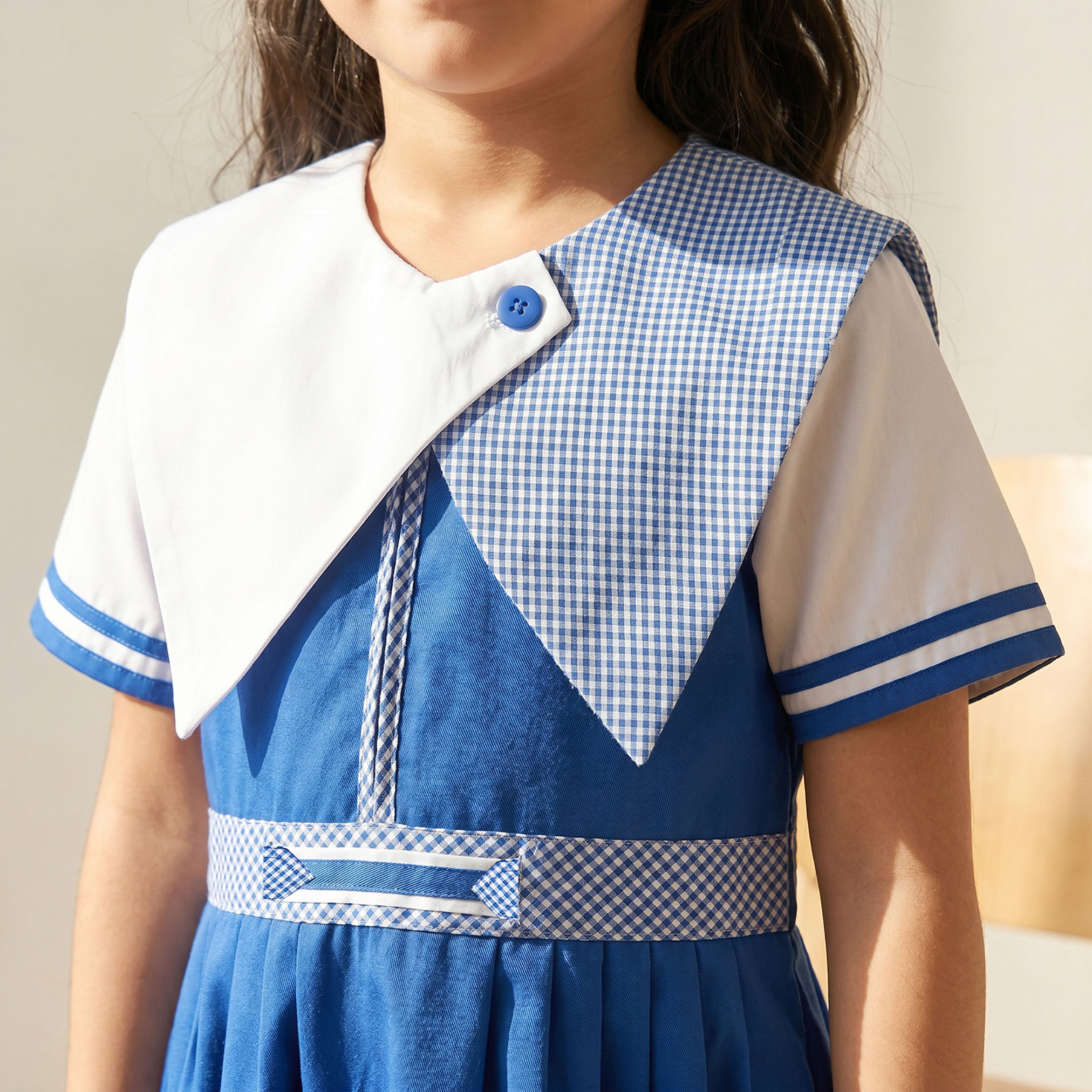 Juniors Blue School Dress with Short Sleeves-girls-clothing-schoolwear-dresses-image-6