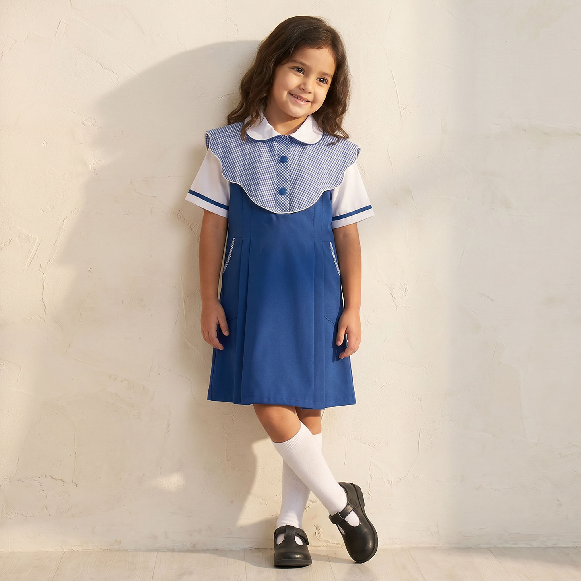 فستان مدرسة أزرق بأكمام قصيرة للبنات من جونيورز-girls-clothing-schoolwear-dresses-image-4