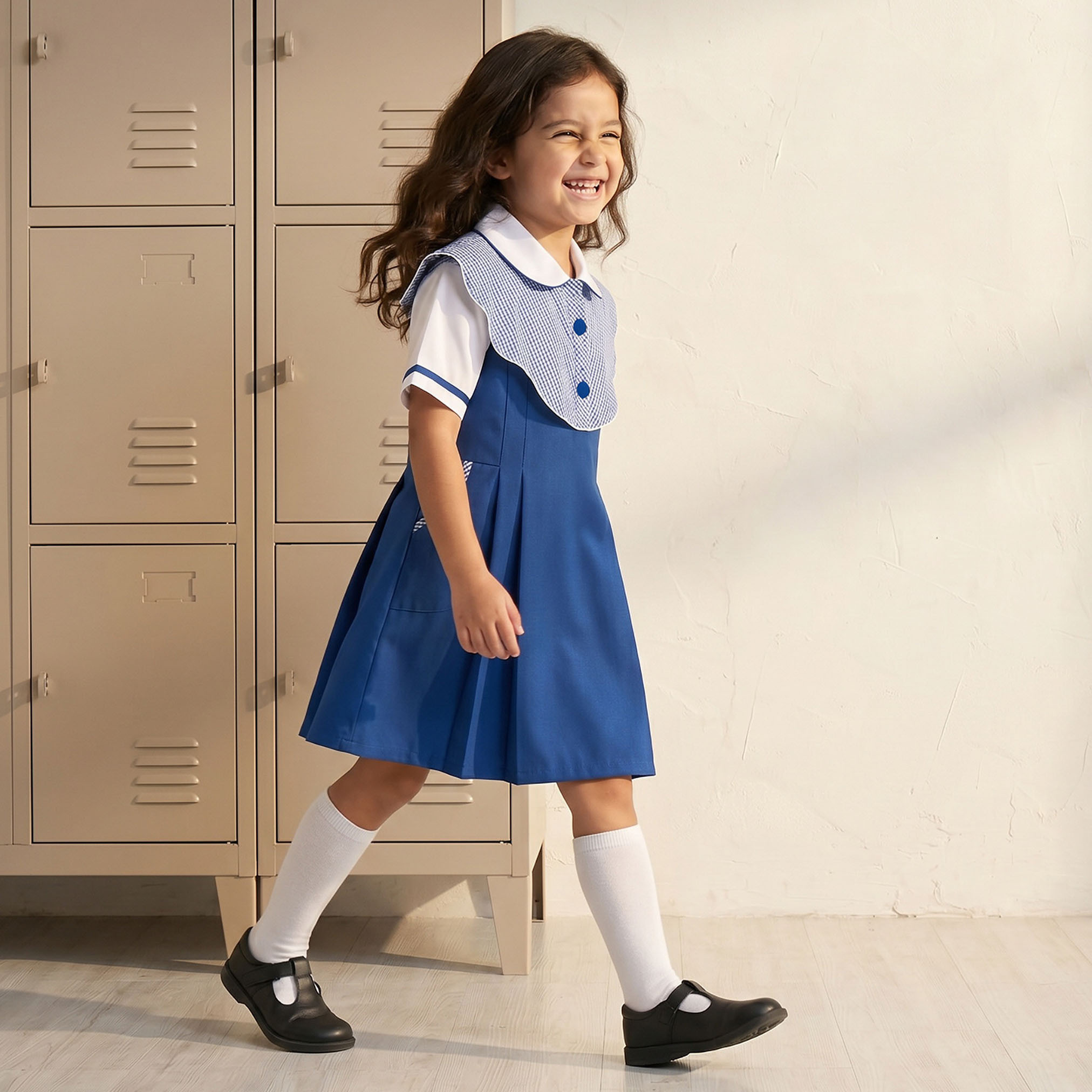 فستان مدرسة أزرق بأكمام قصيرة للبنات من جونيورز-girls-clothing-schoolwear-dresses-image-5