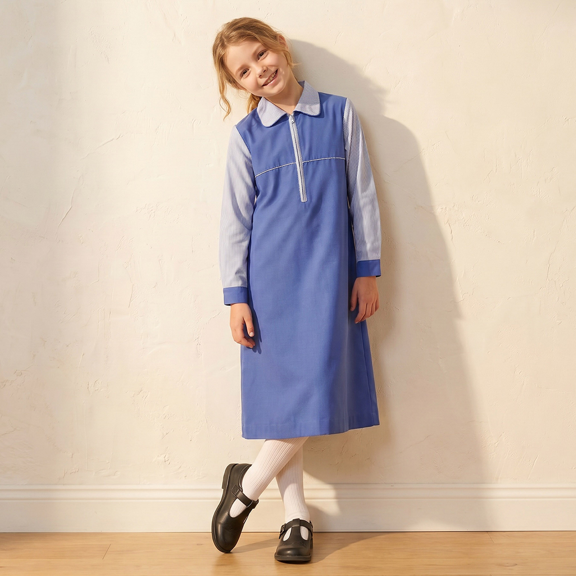 Juniors Blue School Dress with Long Sleeves - Girls-girls-clothing-schoolwear-dresses-image-1
