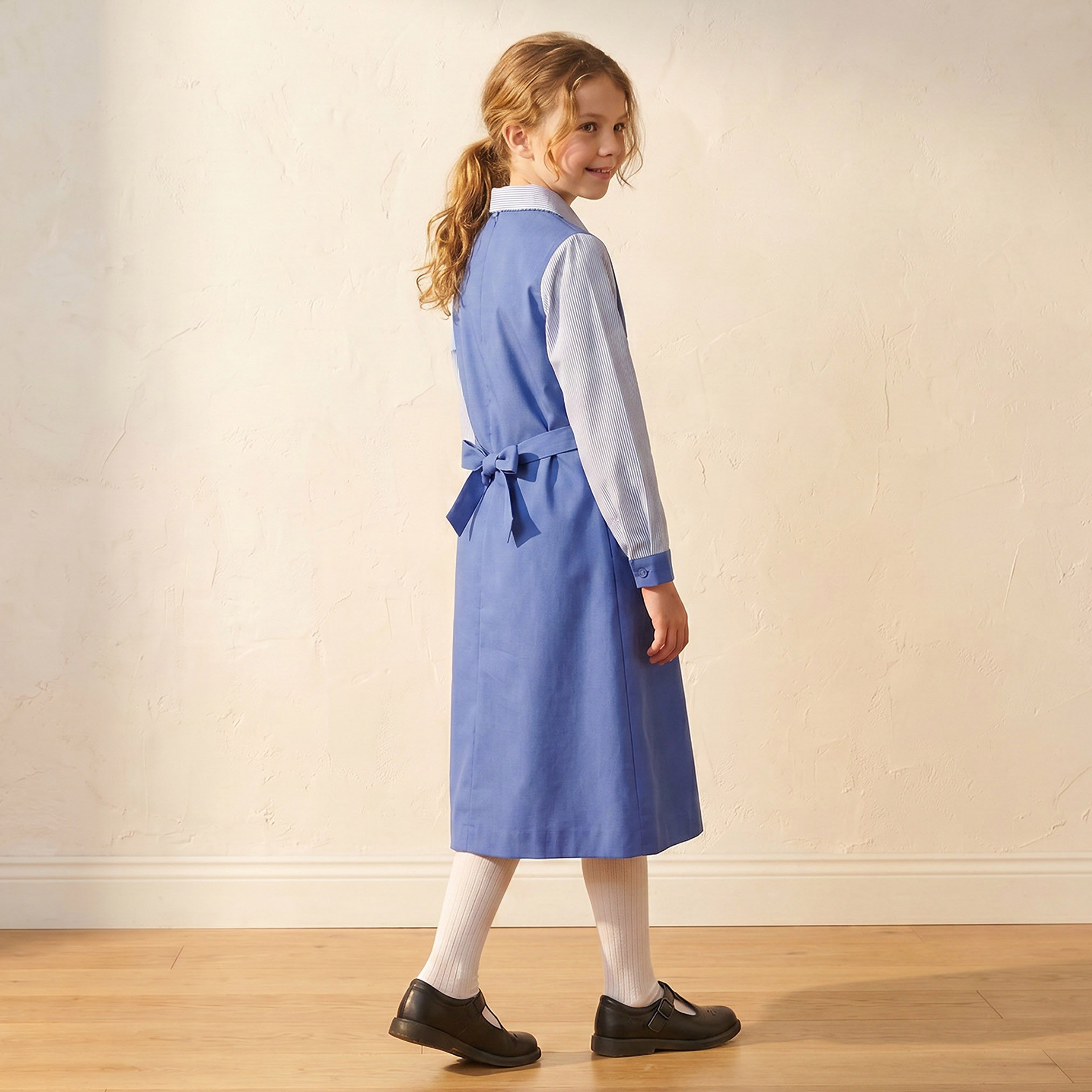 Juniors Blue School Dress with Long Sleeves - Girls-girls-clothing-schoolwear-dresses-image-2