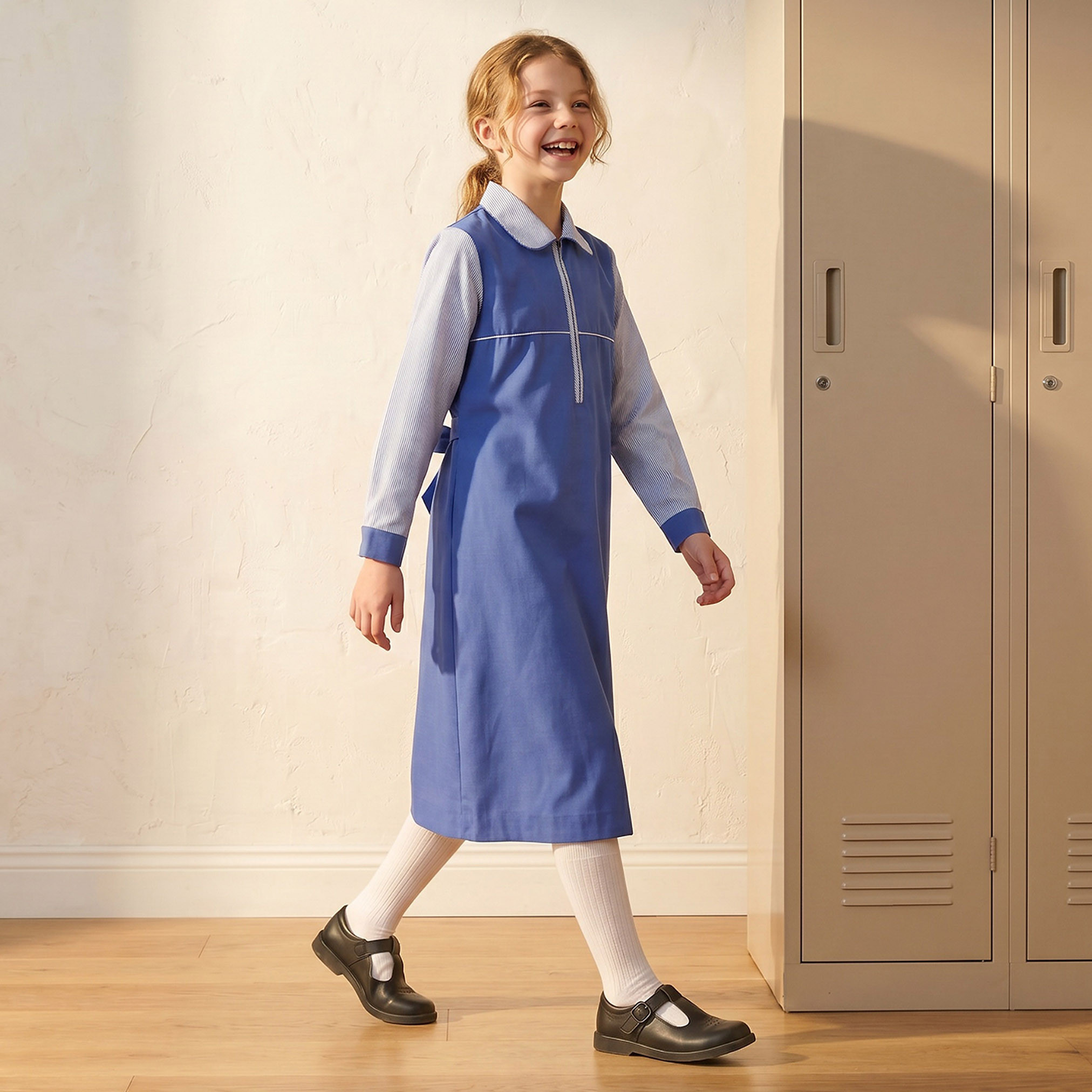 Juniors Blue School Dress with Long Sleeves - Girls-girls-clothing-schoolwear-dresses-image-4