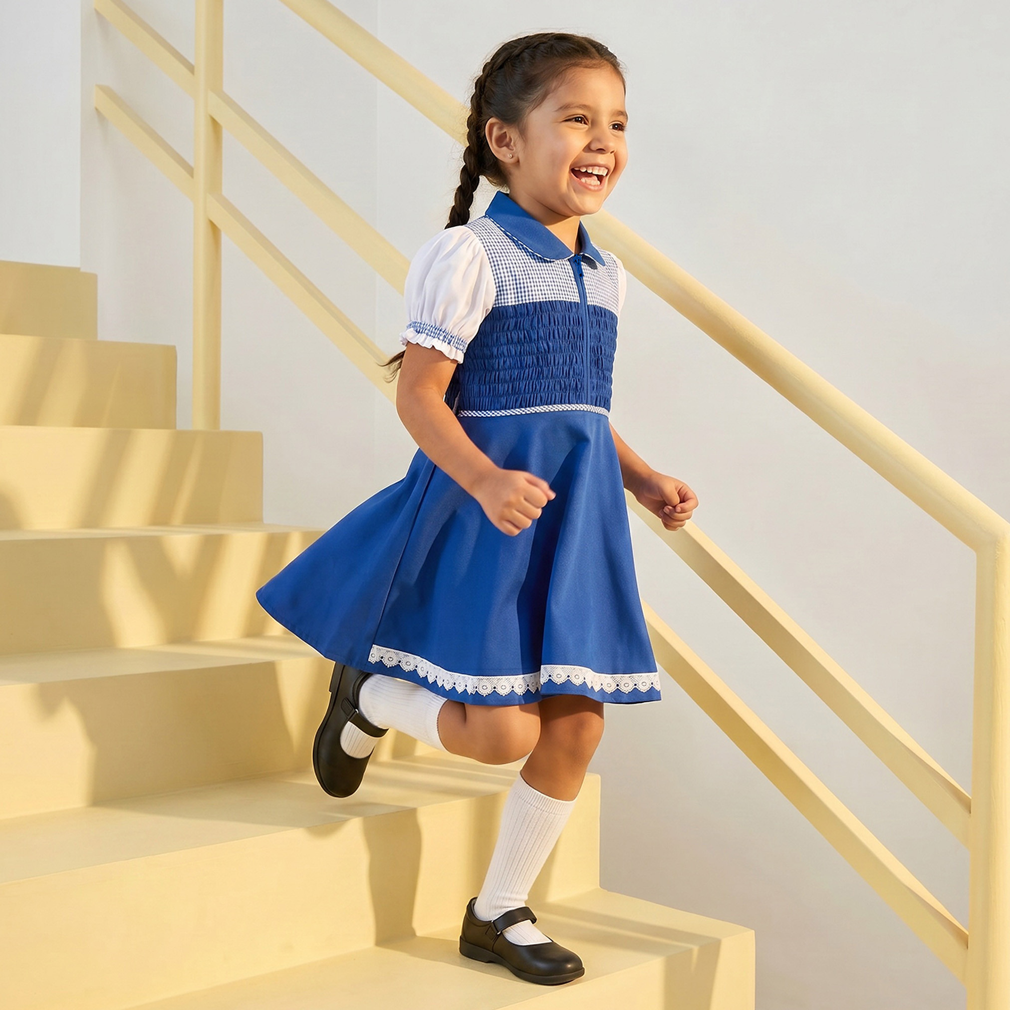فستان مدرسي أزرق بأكمام قصيرة من جونيورز - للبنات-girls-clothing-schoolwear-dresses-image-4