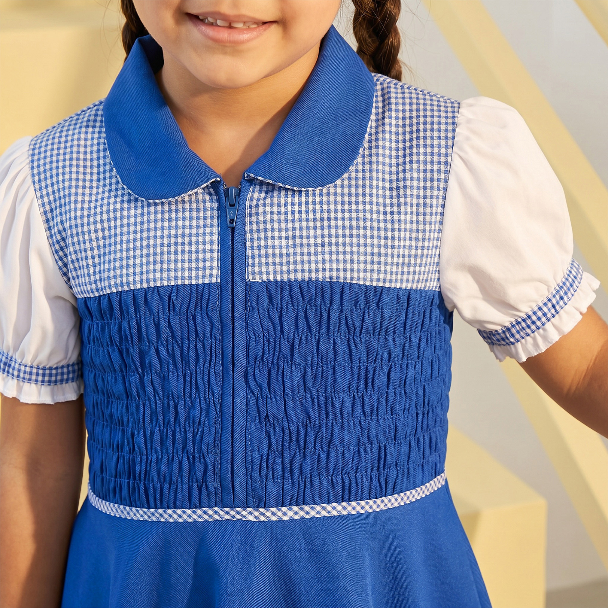 فستان مدرسي أزرق بأكمام قصيرة من جونيورز - للبنات-girls-clothing-schoolwear-dresses-image-6