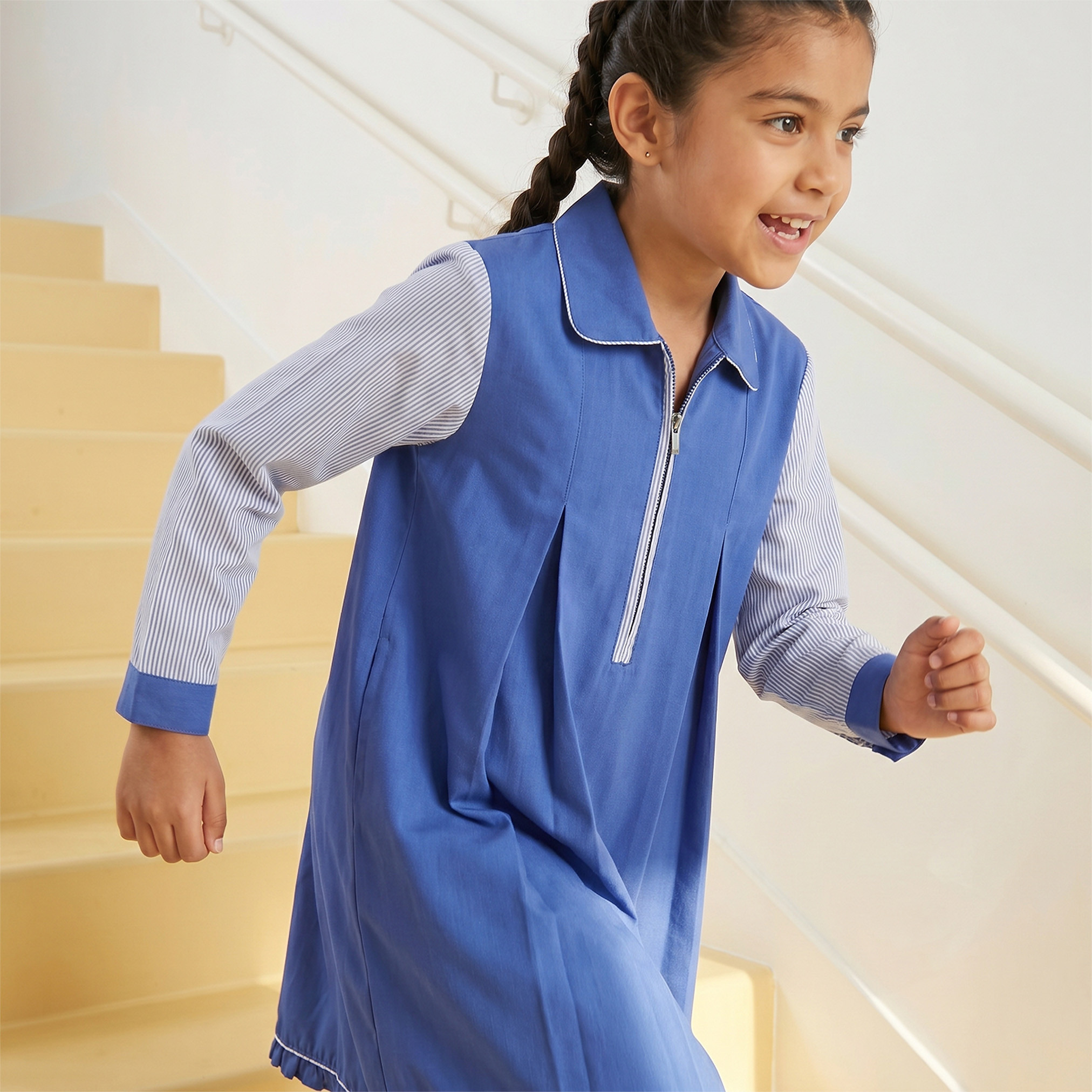 Juniors Blue School Dress with Long Sleeves - Girls-girls-clothing-schoolwear-dresses-image-5
