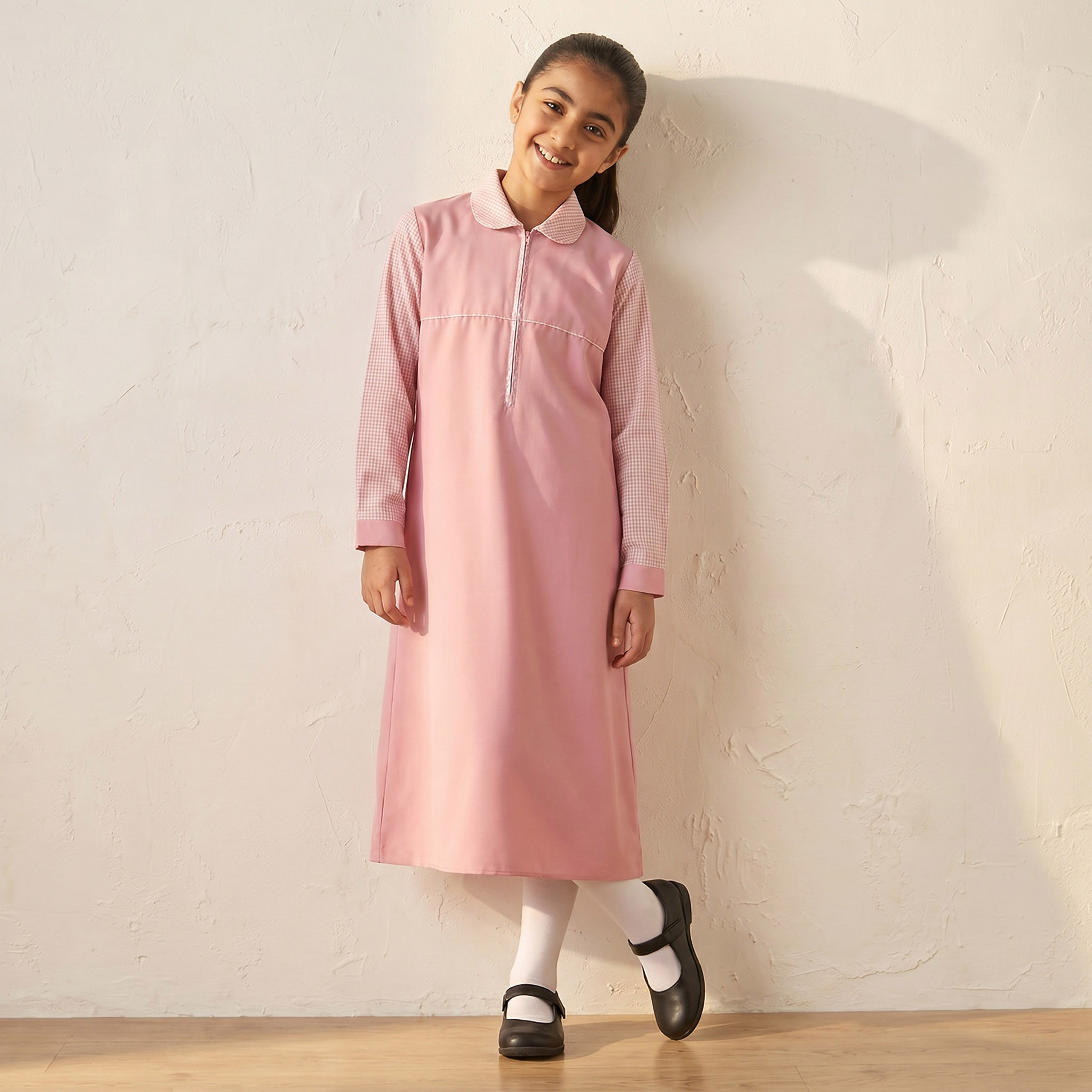 فستان مدرسي وردي طويل بياقة عادية للبنات من جونيورز-girls-clothing-schoolwear-dresses-image-6