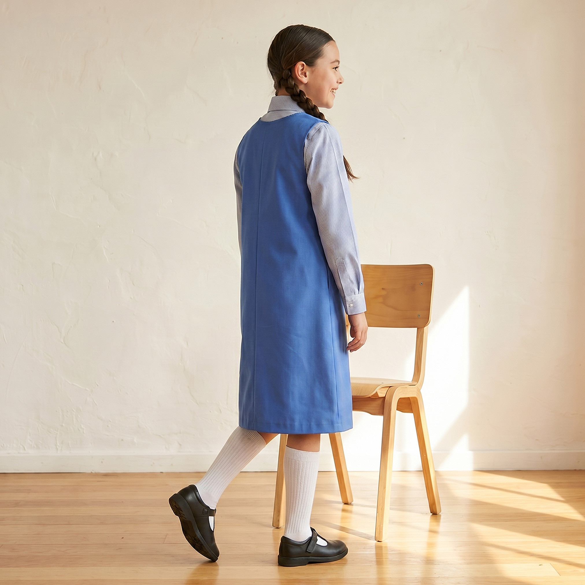 Juniors Blue School Pinafore with V Neck - Girls-girls-clothing-schoolwear-dresses-image-2