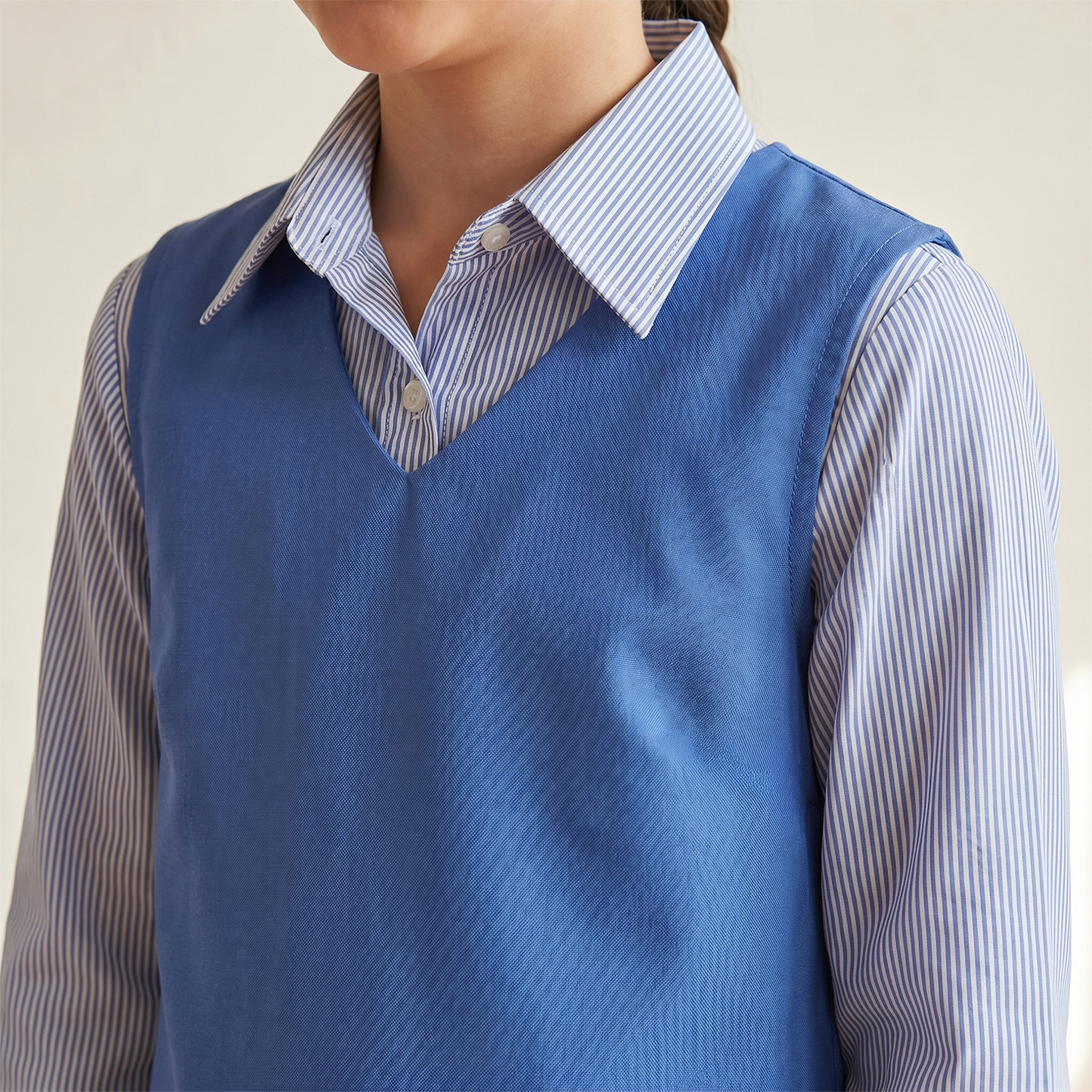 Juniors Blue School Pinafore with V Neck - Girls-girls-clothing-schoolwear-dresses-image-6