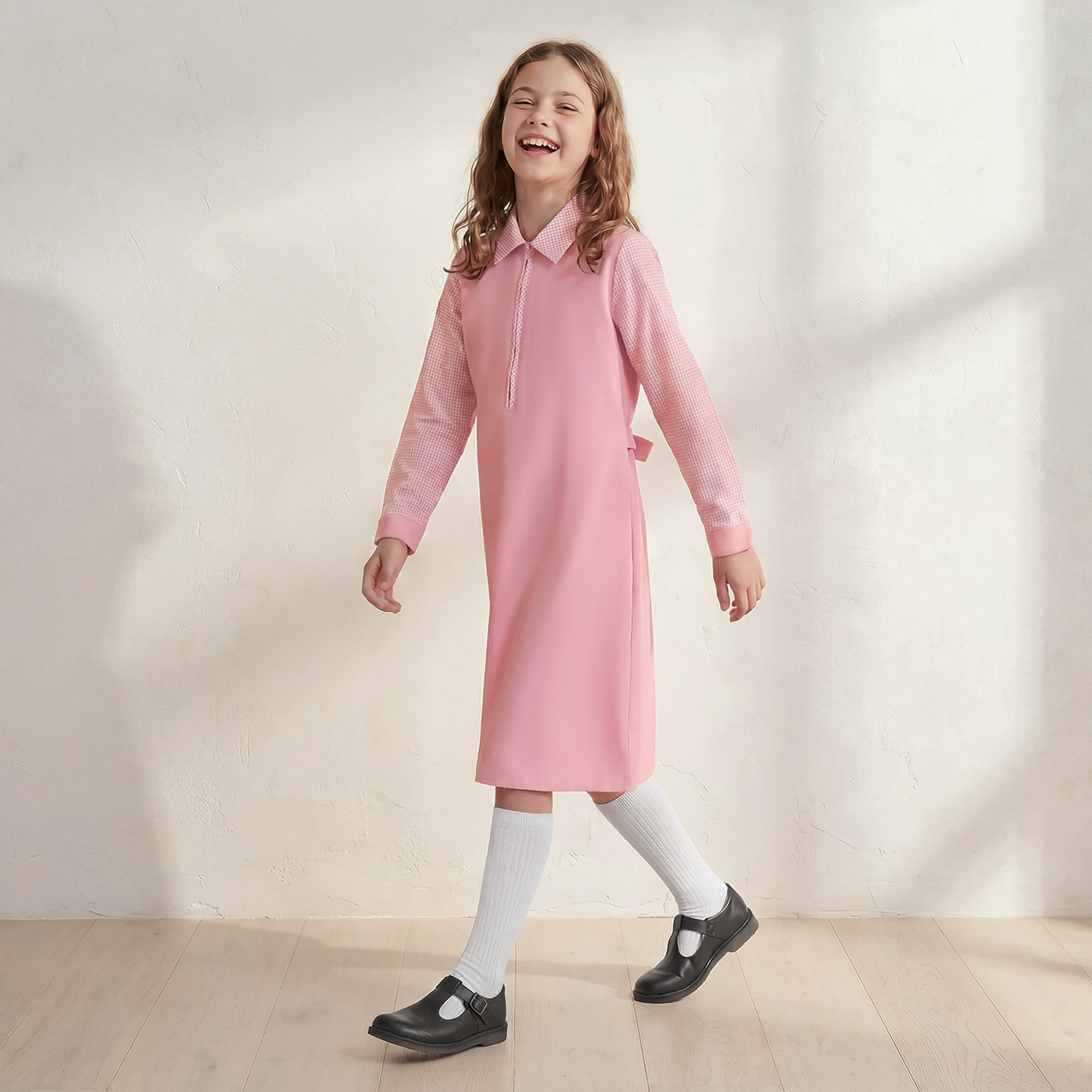 فستان مدرسي وردي بأكمام طويلة من جونيورز - بنات-girls-clothing-schoolwear-dresses-image-4