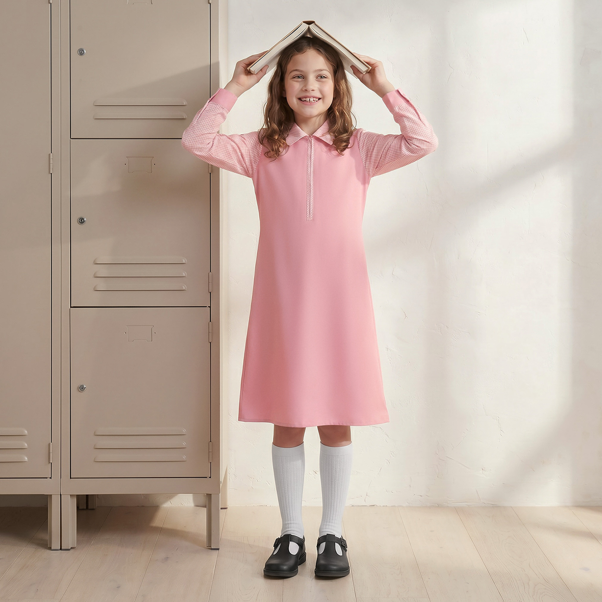 فستان مدرسي وردي بأكمام طويلة من جونيورز - بنات-girls-clothing-schoolwear-dresses-image-5