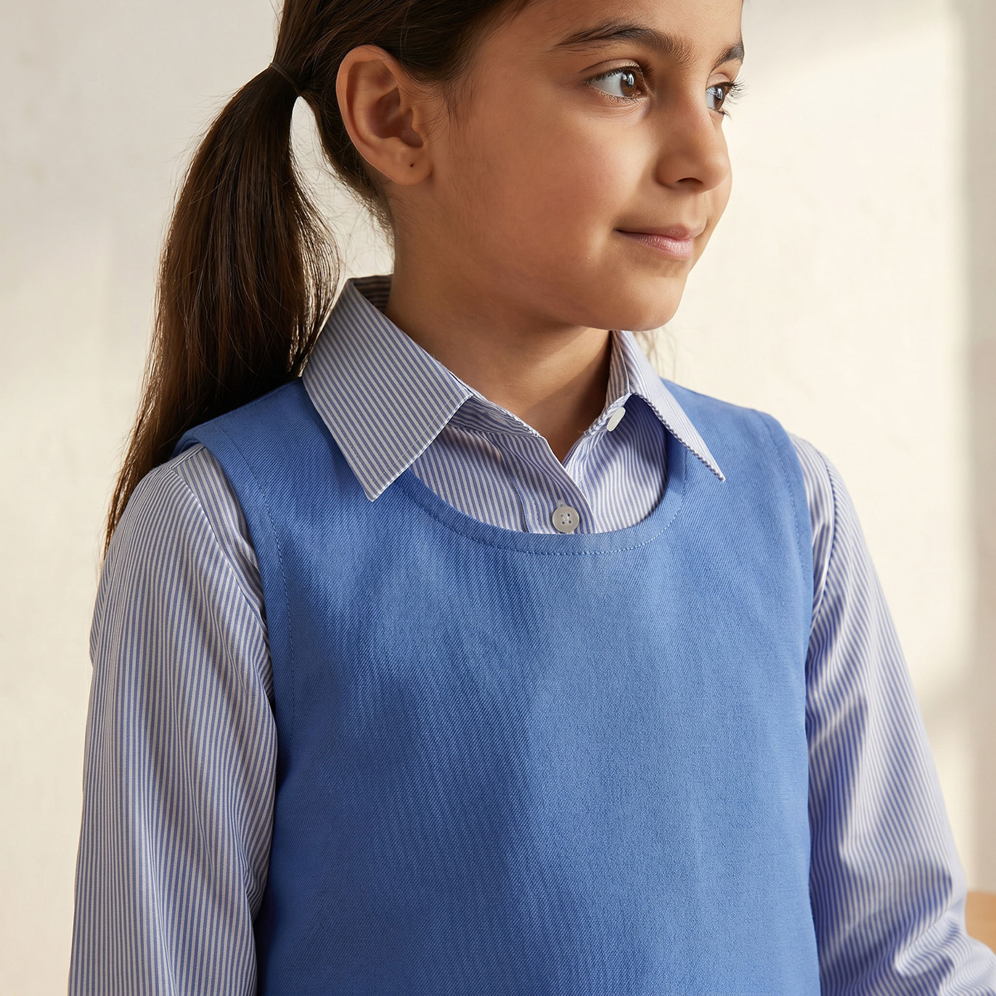 مريلة مدرسية زرقاء بياقة مستديرة من جونيورز - للبنات-girls-clothing-schoolwear-dresses-image-6