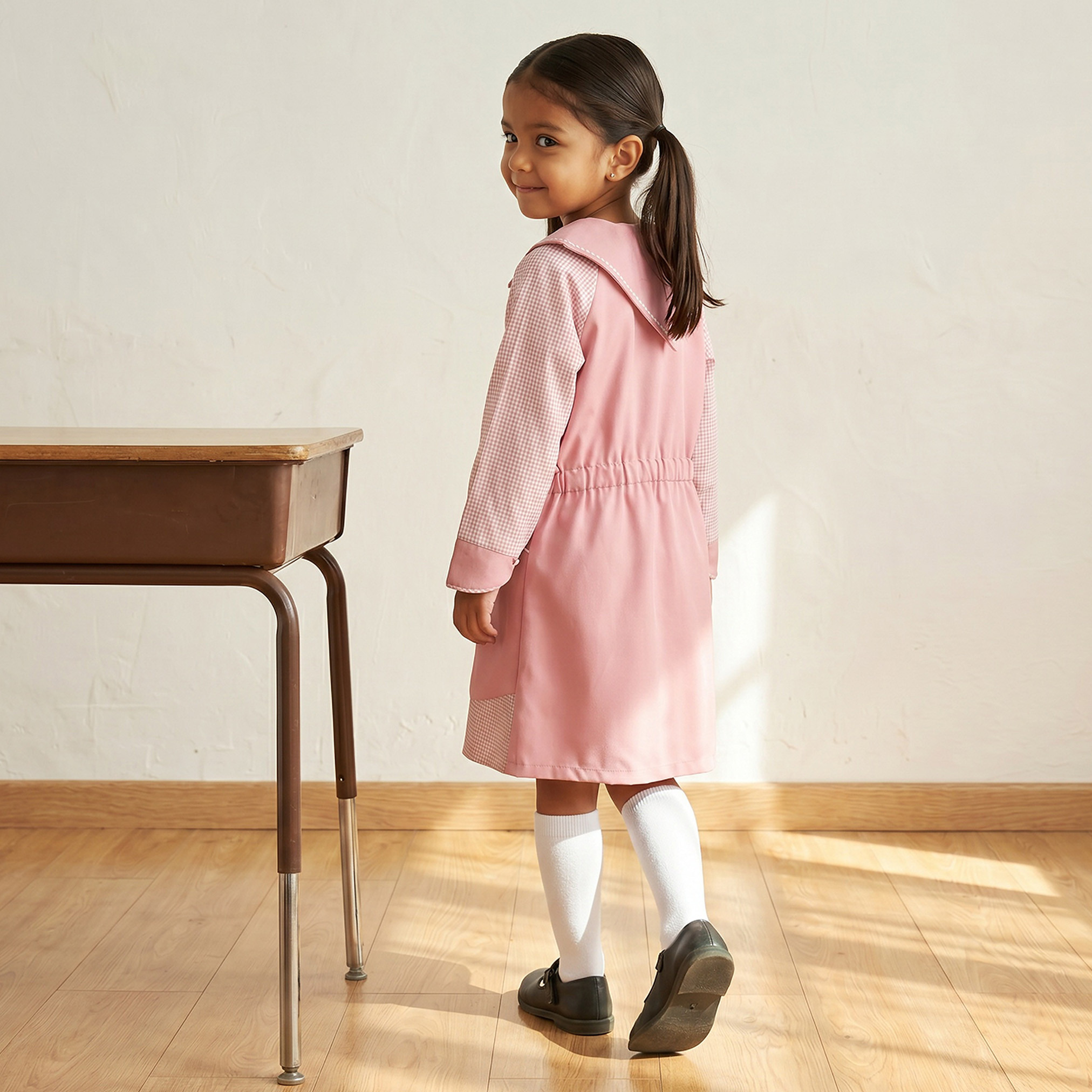 Juniors Pink School Dress with Long Sleeves - Girls-girls-clothing-schoolwear-dresses-image-2