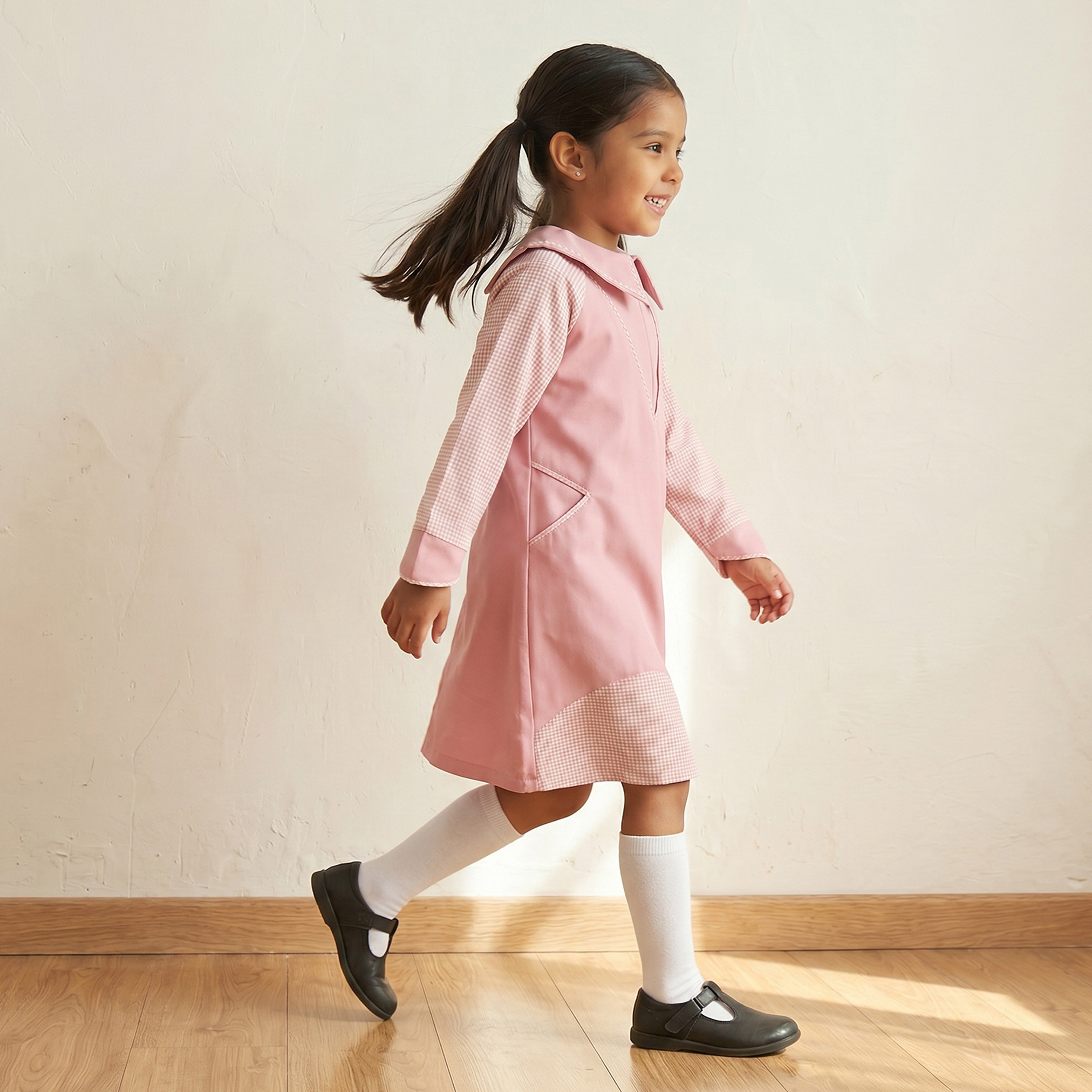 Juniors Pink School Dress with Long Sleeves - Girls-girls-clothing-schoolwear-dresses-image-4